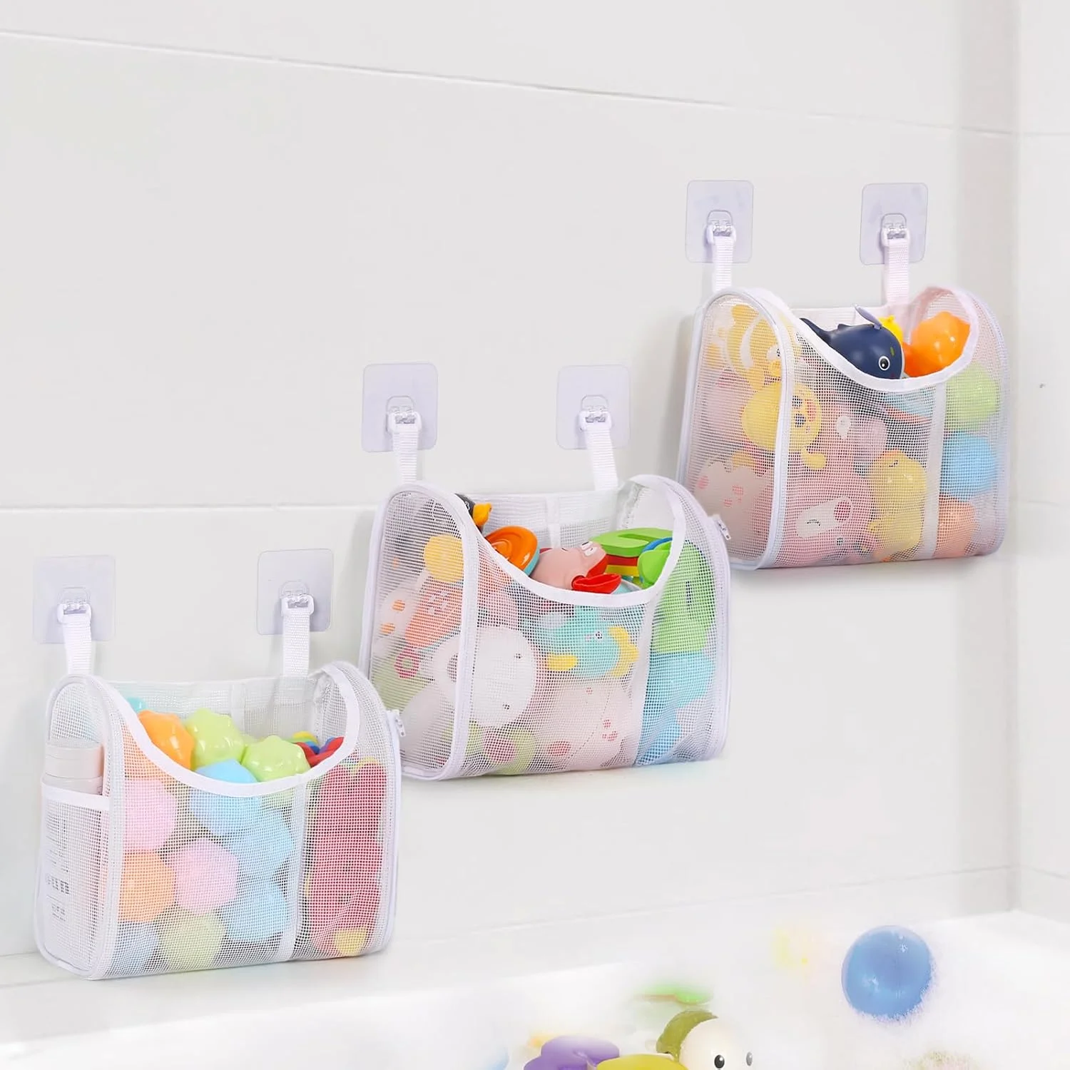 محفظه نگهداری اسباب بازی حمام، جداشدنی با ظرفیت زیاد، دارای 3 قسمت، محفظه های داخلی، سازمان دهنده نگهدارنده اسباب بازی حمام، سبد دوشی توری برای اسباب بازی های حمام کودک