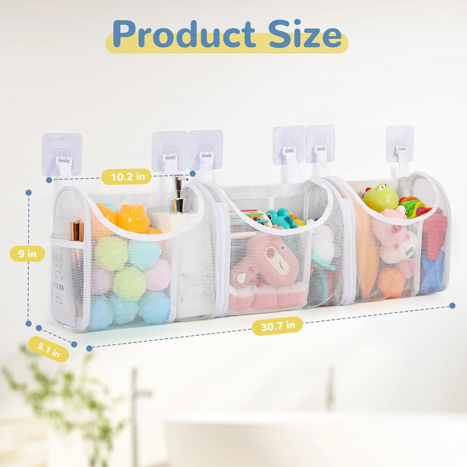محفظه نگهداری اسباب بازی حمام، جداشدنی با ظرفیت زیاد، دارای 3 قسمت، محفظه های داخلی، سازمان دهنده نگهدارنده اسباب بازی حمام، سبد دوشی توری برای اسباب بازی های حمام کودک