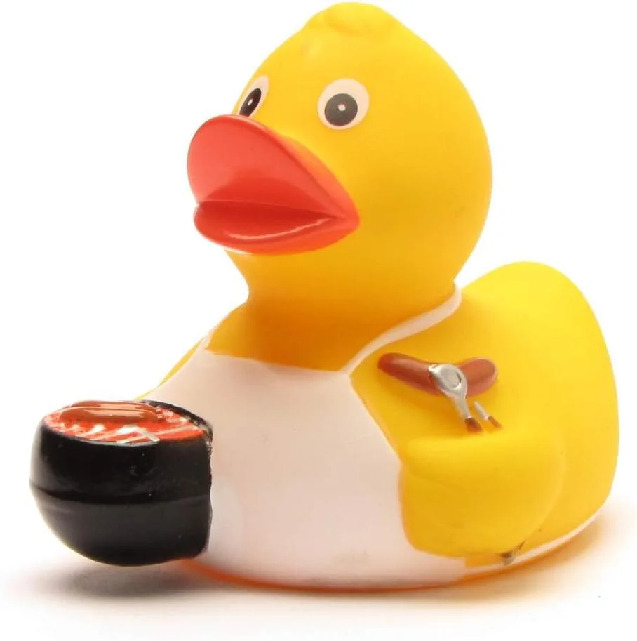اردک حمام طرح گریل‌مایستر | اردک صدادار | سایز 8 سانتی‌متر | به همراه جاکلیدی اردک حمام