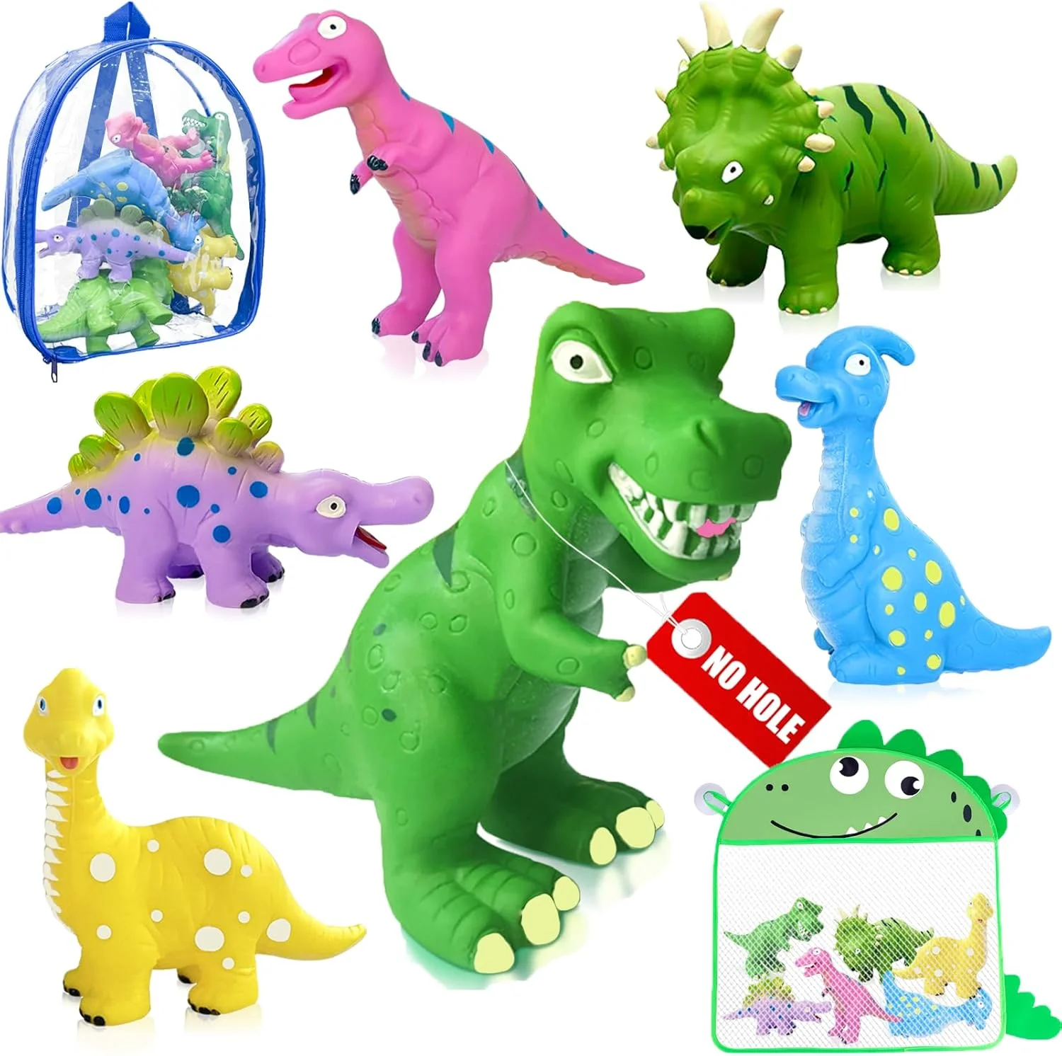 اسباب بازی های حمام دایناسور برای کودکان 1-3 ساله، اسباب بازی های وان بدون سوراخ برای کودکان - بسته 8 عددی اسباب بازی های استخر حمام کودک با 2 کیف نگهداری برای هدیه تولد دختر و پسر 1-5 ساله