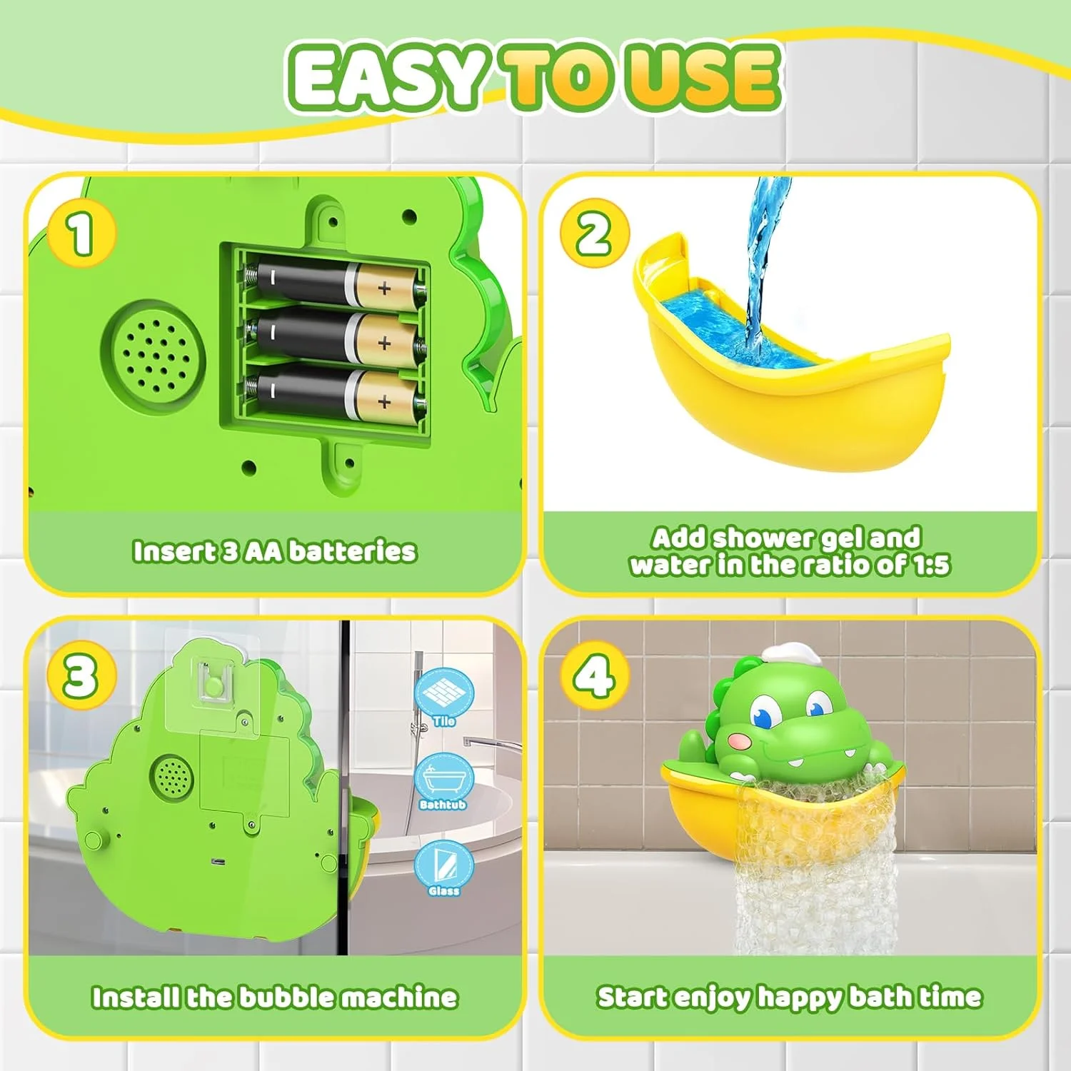 اسباب بازی حمام کودک، دستگاه حباب ساز دایناسور برای حمام، دستگاه حباب ساز اتوماتیک وان با نور جذاب، اسباب بازی حمام برای کودکان نوپا، هدیه برای پسران و دختران