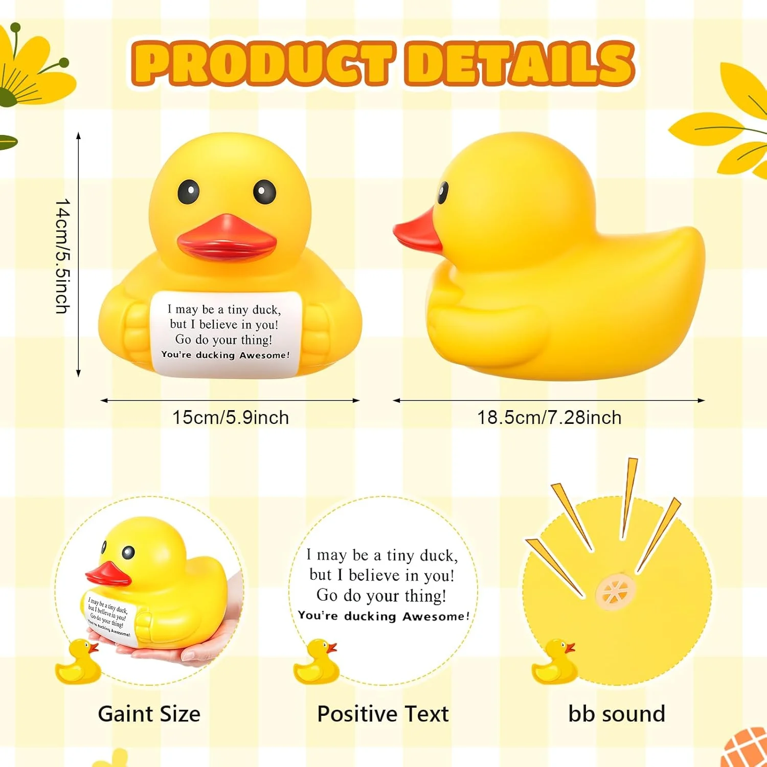 اردک لاستیکی بزرگ و احساسی سیوانر 7 اینچی، هدیه ای الهام بخش و مثبت، اسباب بازی اردک بزرگ با صدای جیر جیر برای او، آقایان، همکاران، فارغ التحصیلان (من به تو ایمان دارم)