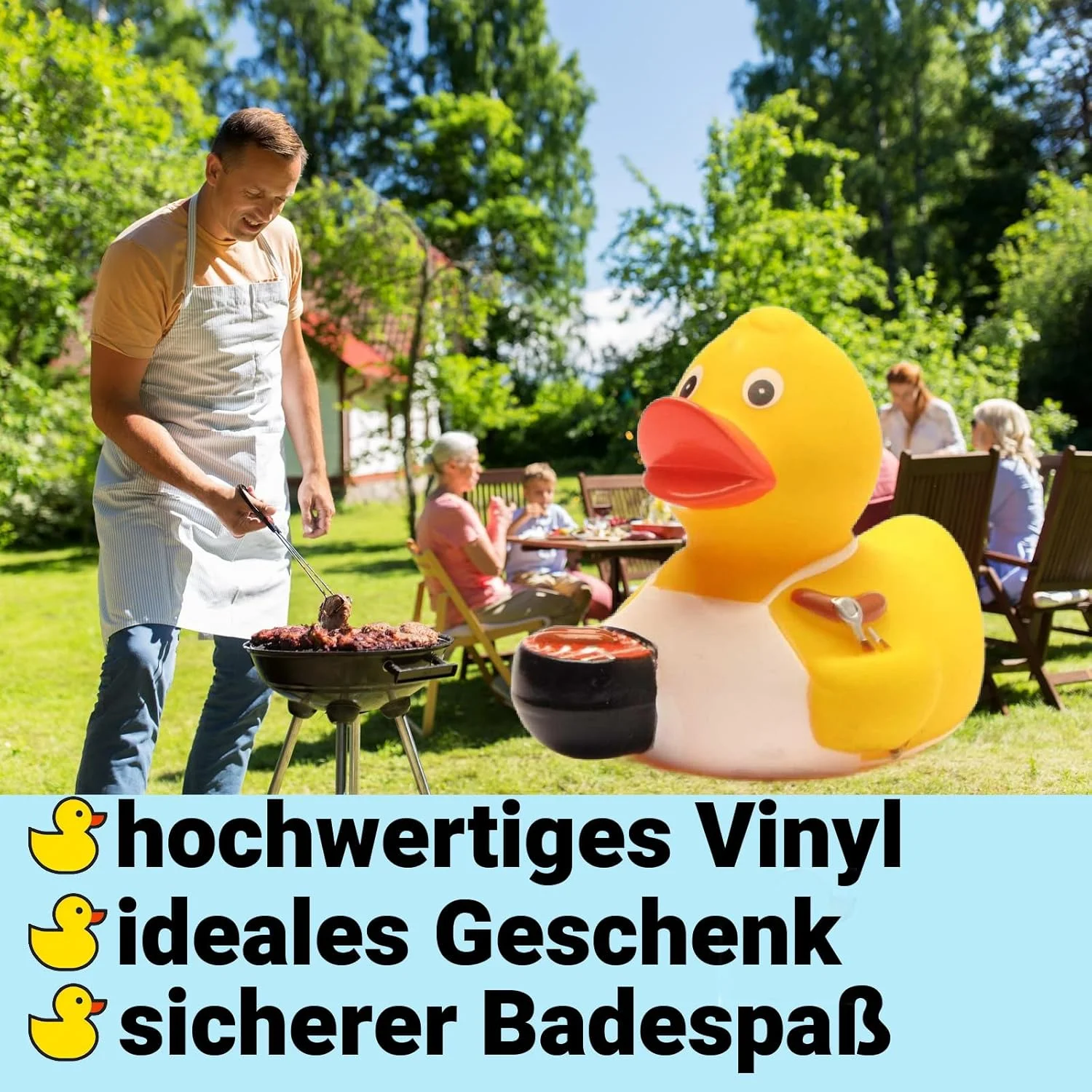 اردک حمام طرح گریل‌مایستر | اردک صدادار | سایز 8 سانتی‌متر | به همراه جاکلیدی اردک حمام