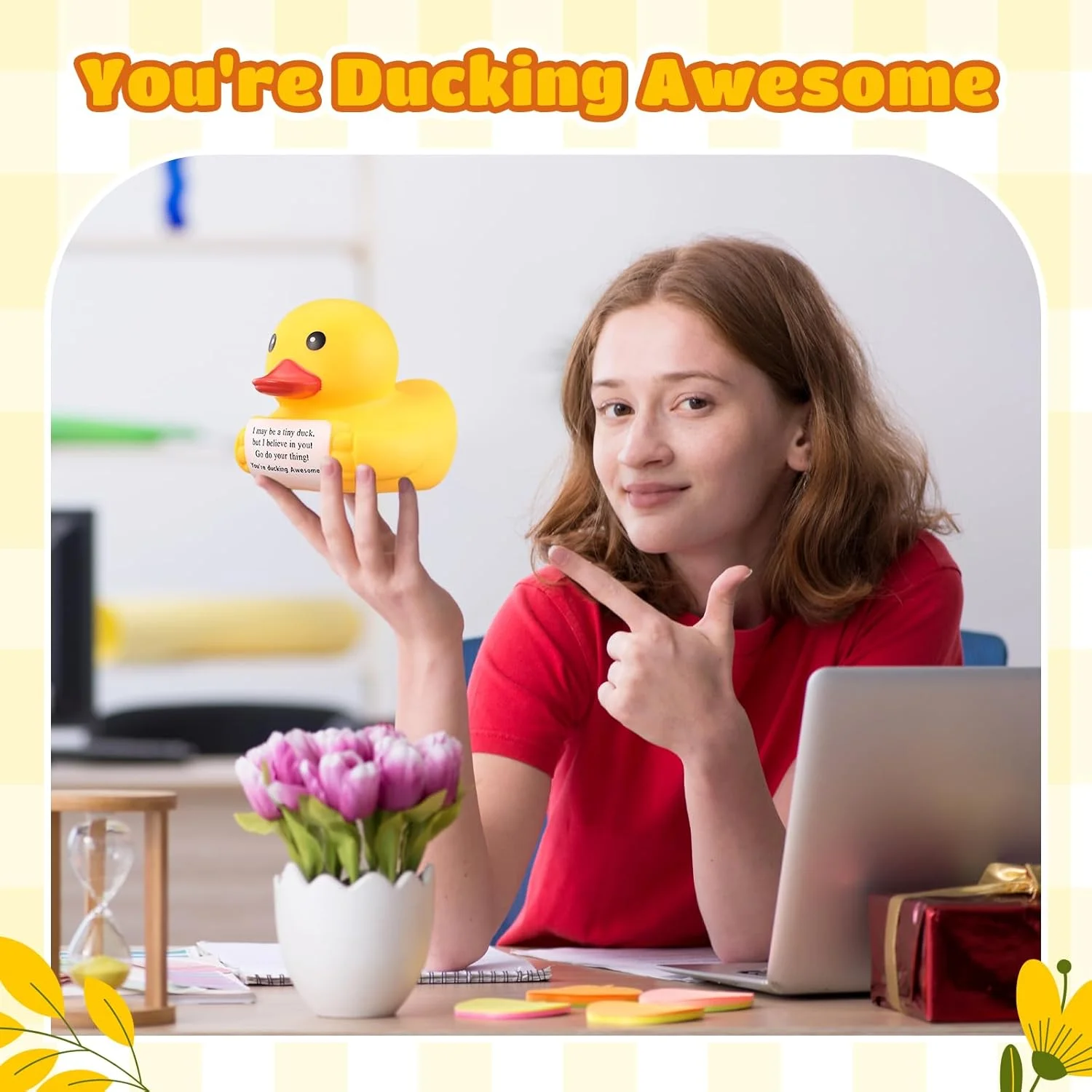 اردک لاستیکی بزرگ و احساسی سیوانر 7 اینچی، هدیه ای الهام بخش و مثبت، اسباب بازی اردک بزرگ با صدای جیر جیر برای او، آقایان، همکاران، فارغ التحصیلان (من به تو ایمان دارم)