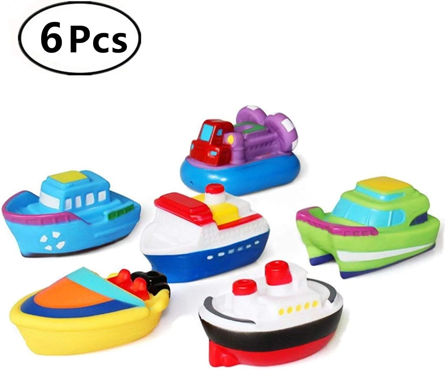 ست 6 عددی اسباب بازی حمام قایق های شناور، اسباب بازی های نرم فشاری برای حمام نوزاد، کشتی کارتونی لاستیکی PU، بازی آبی آموزشی برای کودکان نوپا