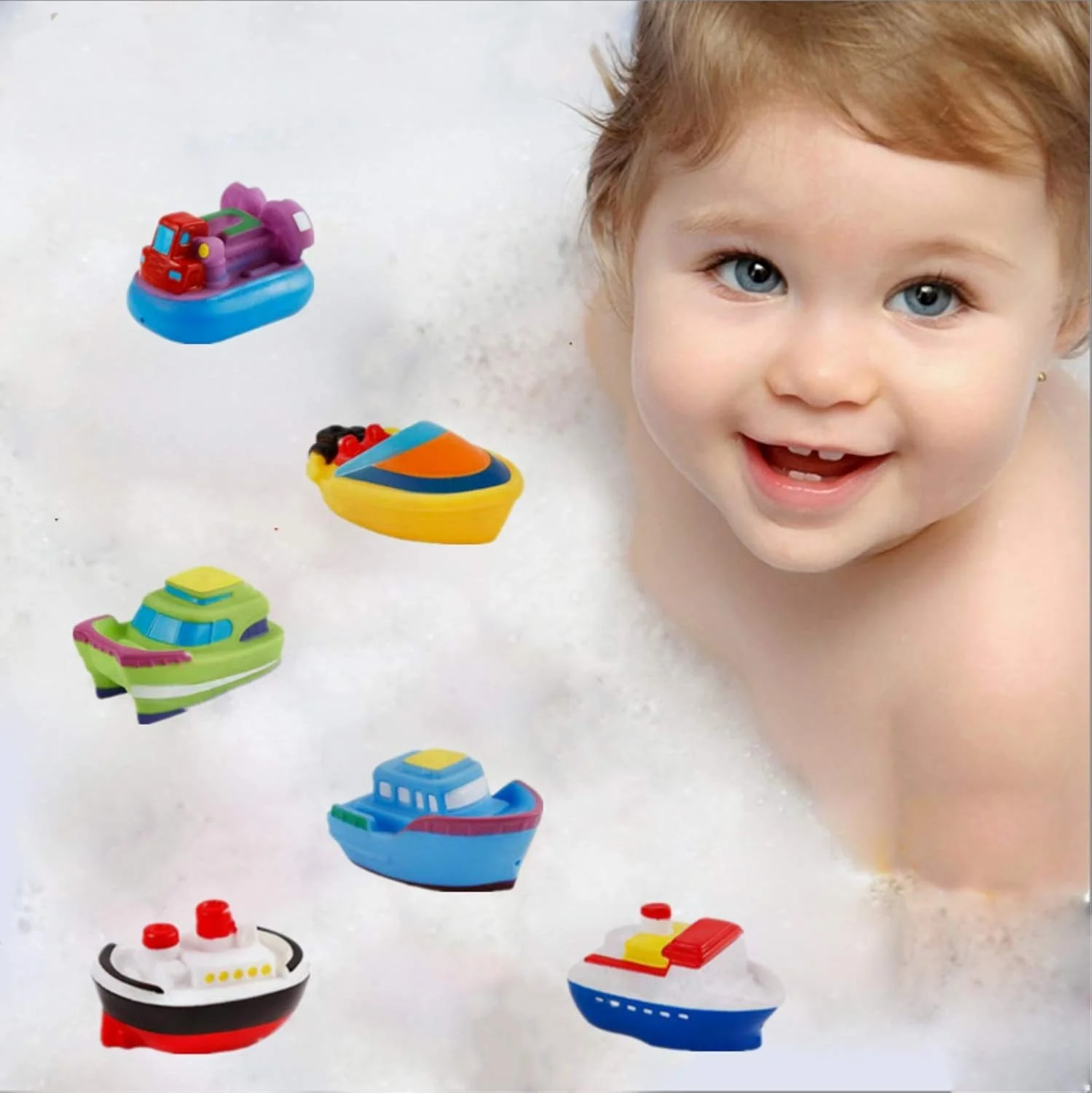 ست 6 عددی اسباب بازی حمام قایق های شناور، اسباب بازی های نرم فشاری برای حمام نوزاد، کشتی کارتونی لاستیکی PU، بازی آبی آموزشی برای کودکان نوپا