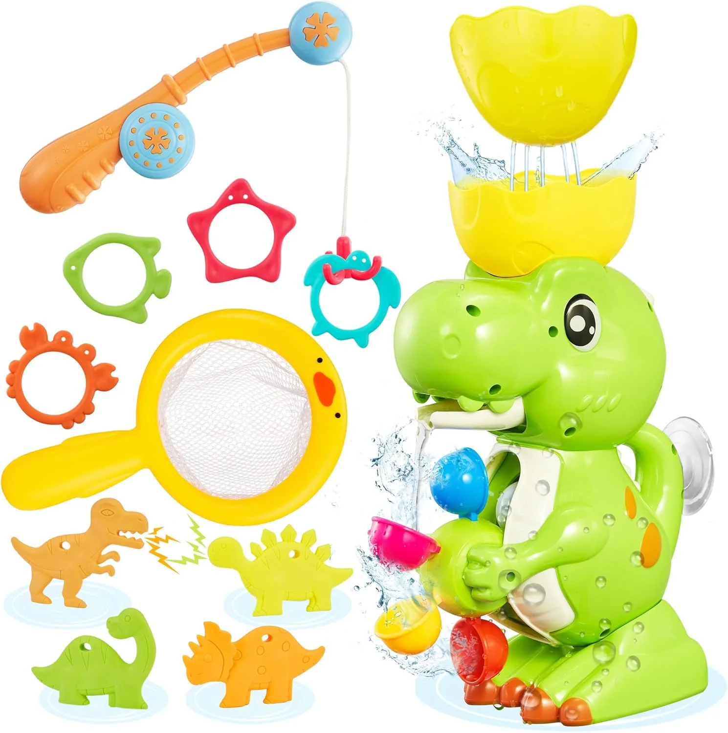 اسباب بازی های حمام دایناسور با چرخ های رنگارنگ چرخان، مینی دایناسورها و بازی های ماهیگیری بدون کپک برای کودکان نوپا، اسباب بازی زمان حمام، رنگ، صدا، حرکت اسباب بازی های حمام دایناسور با چرخ های رنگارنگ چرخان، مینی دایناسورها و بازی های ماهیگیری بدون کپک برای کودکان نوپا، اسباب بازی زمان حمام، رنگ، صدا، حرکت