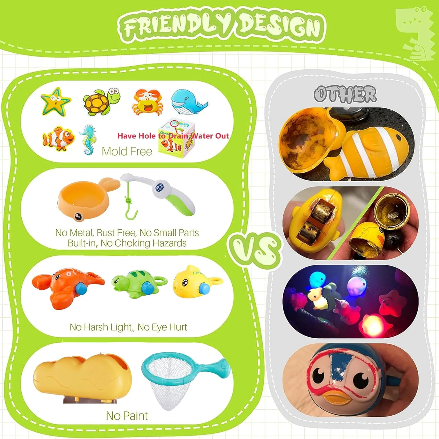 اسباب بازی های حمام دایناسور EKU برای کودکان نوپا 1 2 3 ساله، دختر و پسر، با تم اقیانوس شناور، تاس تعاملی، بدون کپک، بازی ماهیگیری، زمان حمام، کیف سازمان دهنده اسباب بازی های آبی، هدیه دوش حمام برای نوزادان و کودکان