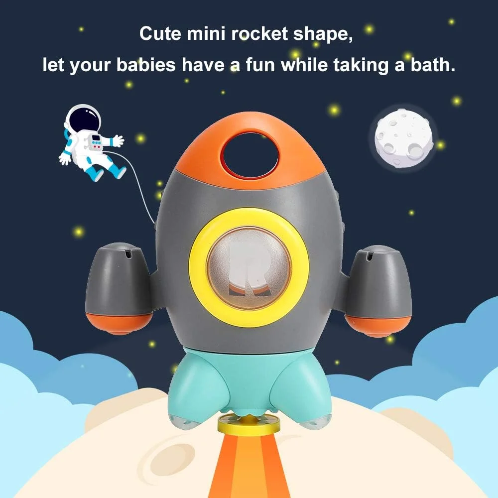 اسباب بازی حمام کودک، اسباب بازی وان حمام به شکل موشک فضایی برای کودکان نوپا، اسباب بازی های آب پاش با فواره چرخشی، اسباب بازی های دوش حمام برای نوزادان 18 ماهه 2 3 4 5 ساله دختران و پسران