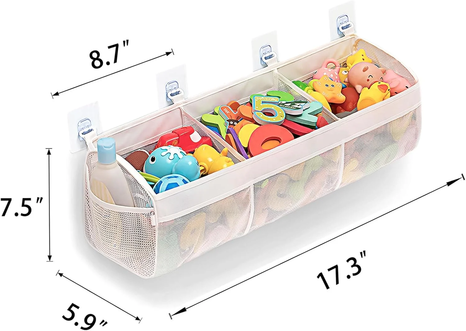 کیف نگهداری اسباب بازی حمام، کیف آویز نظم دهنده اسباب بازی حمام، کیف توری اسباب بازی حمام، نگهداری و مرتب سازی اسباب بازی ها، ایده آل برای حمام (سفید)