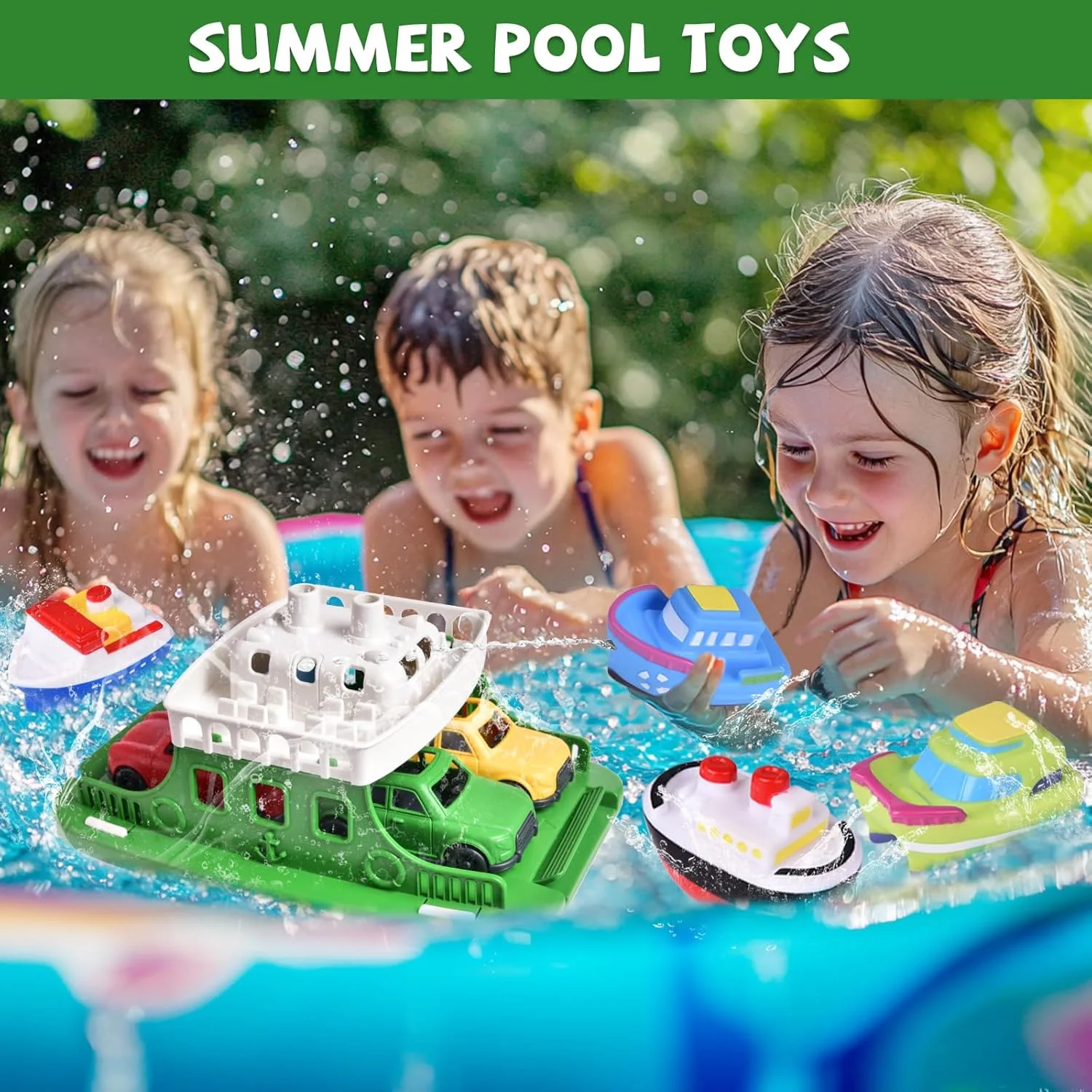 قایق اسباب بازی FUN LITTLE TOYS به همراه 4 ماشین اسباب بازی و 4 قایق فواره ای