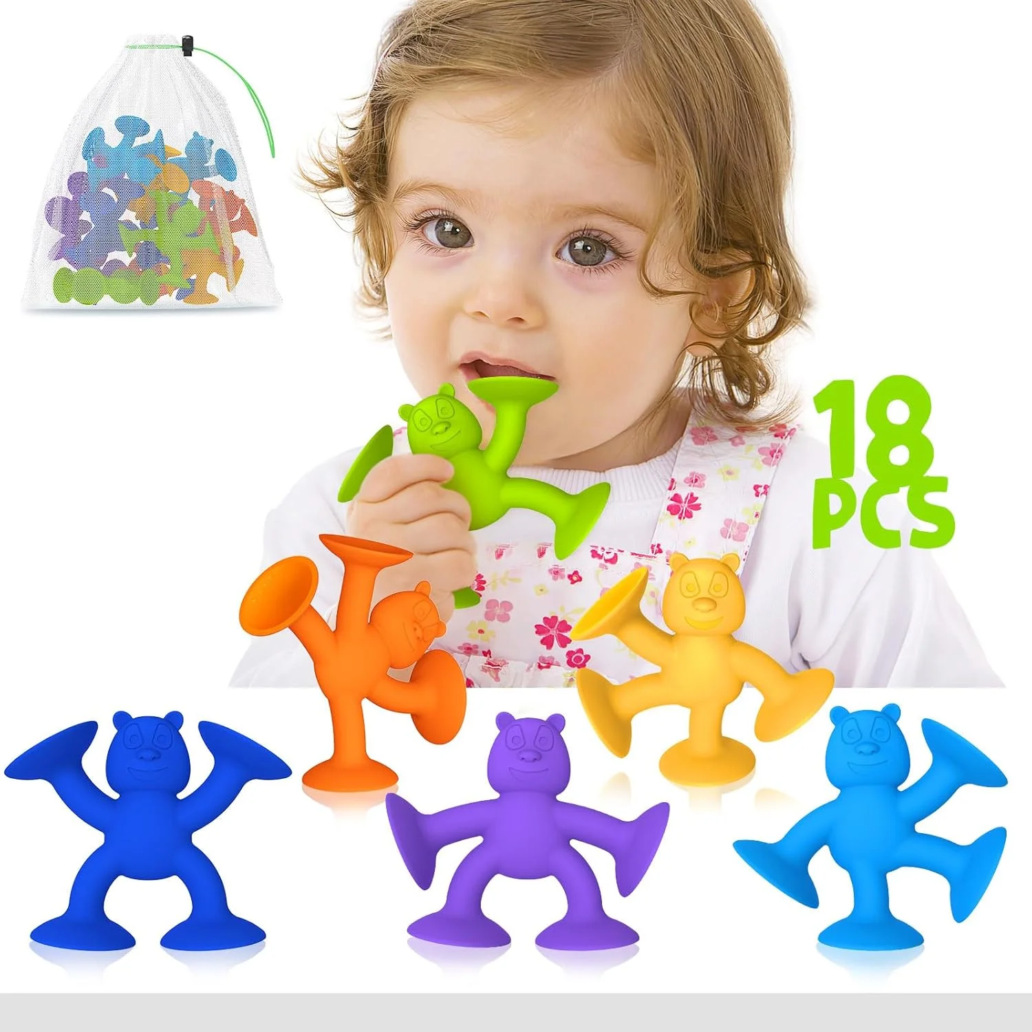 اسباب بازی های فنجانی مکشی برای کودکان، اسباب بازی های حمام بدون سوراخ برای کودکان 1-3 ساله، اسباب بازی های حمام کودکان نوپا، اتصال، ساخت، ایجاد اسباب بازی های مکشی (18 قطعه)