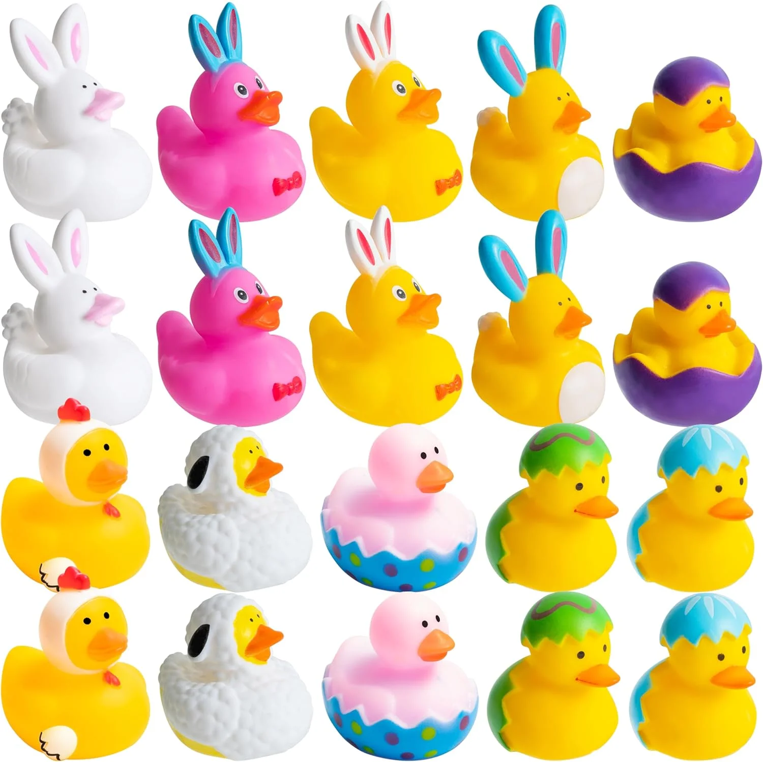 اسباب بازی اردک های لاستیکی عید پاک Haooryx - بسته 20 عددی اردک های فشاری خنده دار جدید، تخم مرغ، خرگوش، اسباب بازی اردک حمام، شناور حمام کودک، بسته های چند آیتمی مهمانی، جوایز پرکننده پیناتا کارناوال، وسایل سبد هدیه بچه گانه