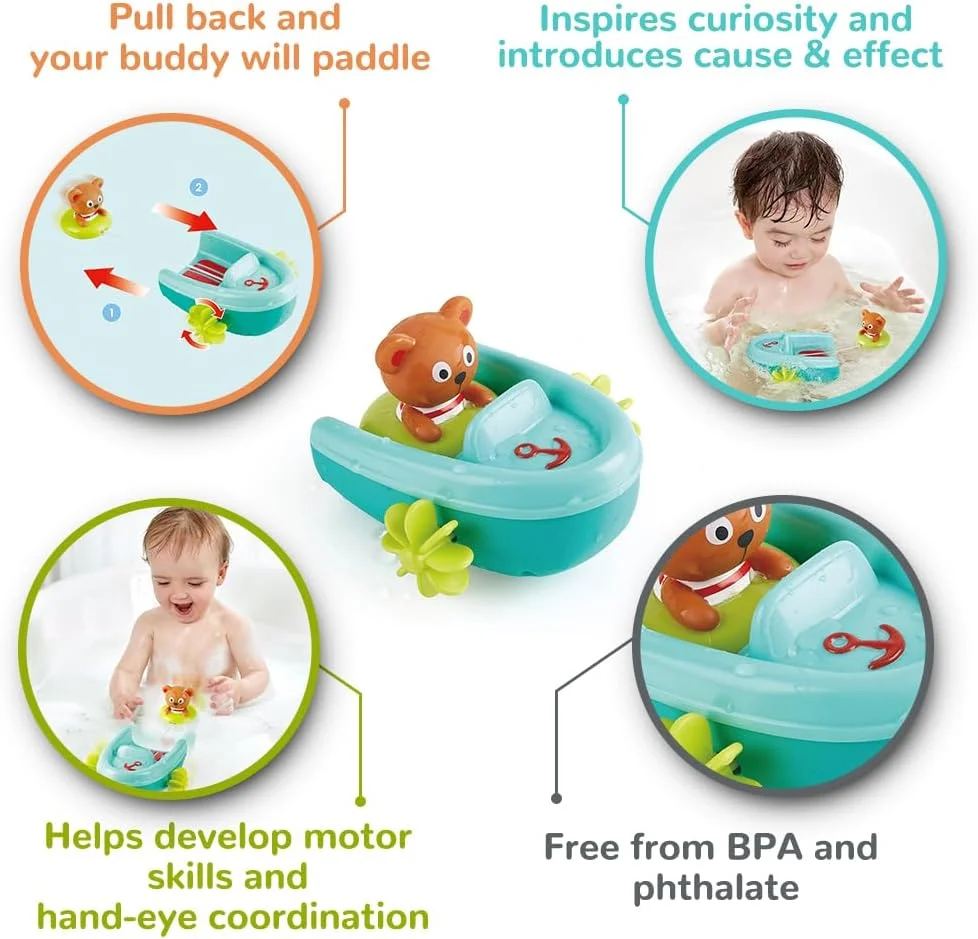 قایق موتوری عقب کشیدنی هاپه | اسباب بازی قایق تندرو متحرک برای حمام کودکان نوپا، 18 ماه به بالا