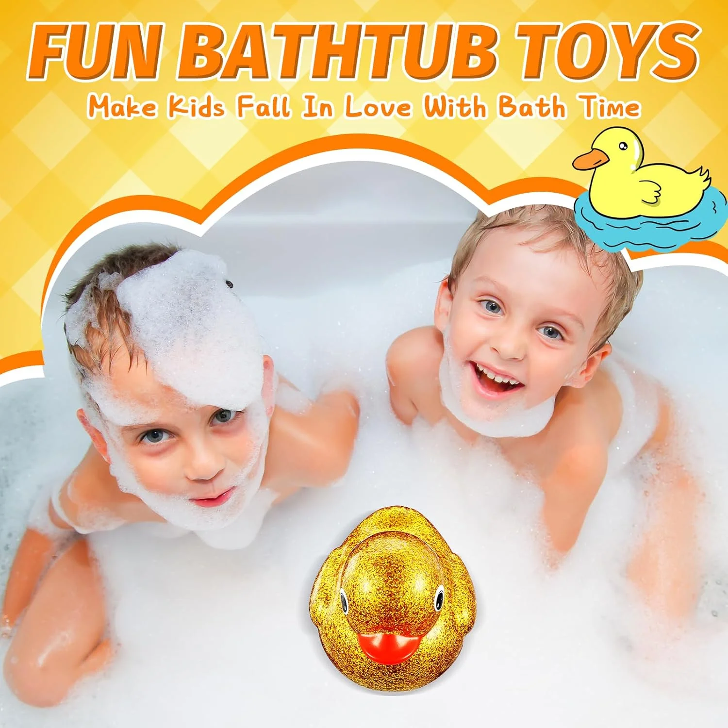 اردک لاستیکی بزرگ اکلیلی هانوسون 17.5 سانتی متری، اسباب بازی حمام اردک بزرگ درخشان با صدای جیر جیر برای جشن تولد نوزاد کریسمس (طلایی، اکلیلی)