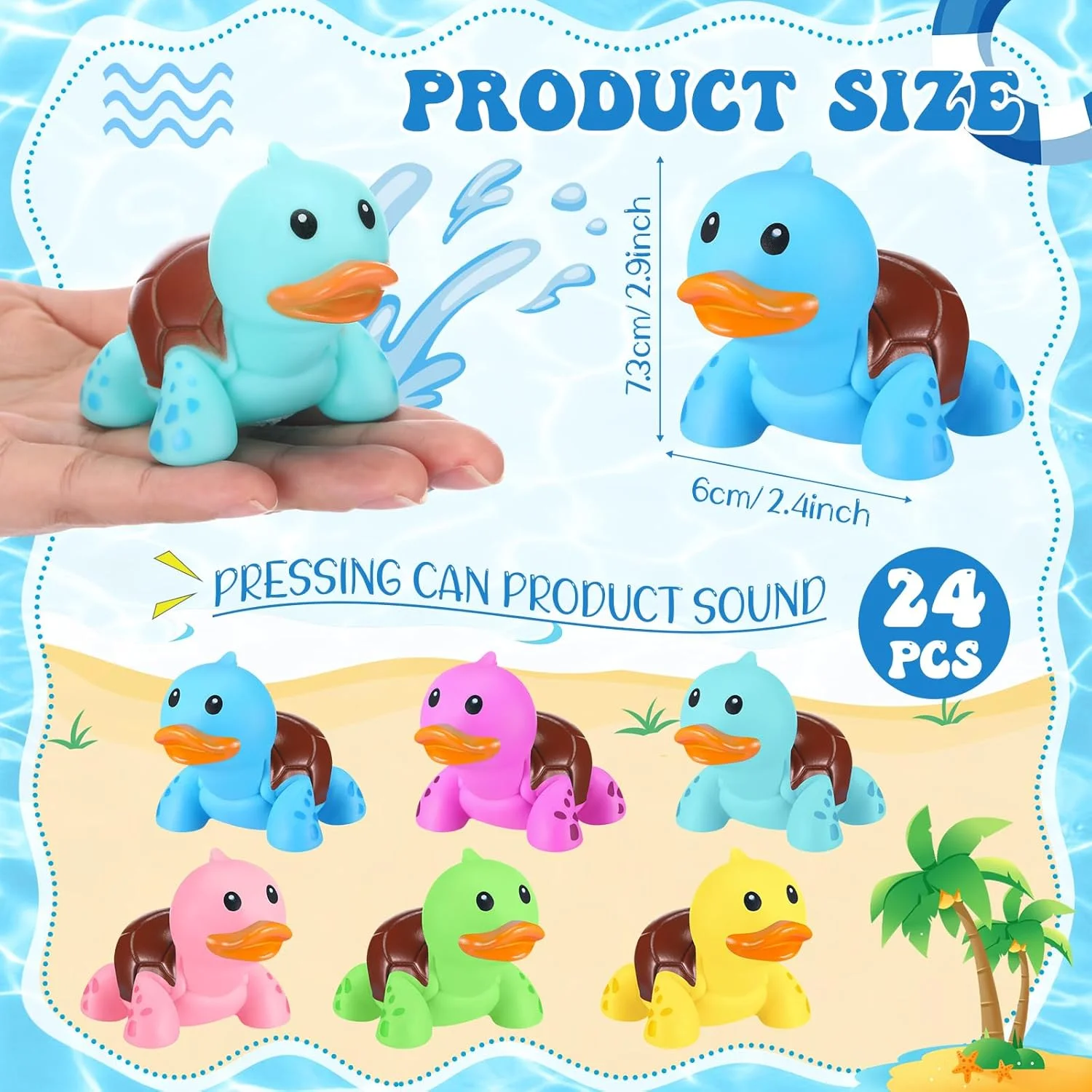 اردک و لاک پشت لاستیکی شب تاب 24 عددی، مینیاتوری فانتزی و جذاب، اسباب بازی های لاستیکی حیوانات دریایی مناسب برای حمام، مهمانی استخر، ساحل و دکور (رنگی)