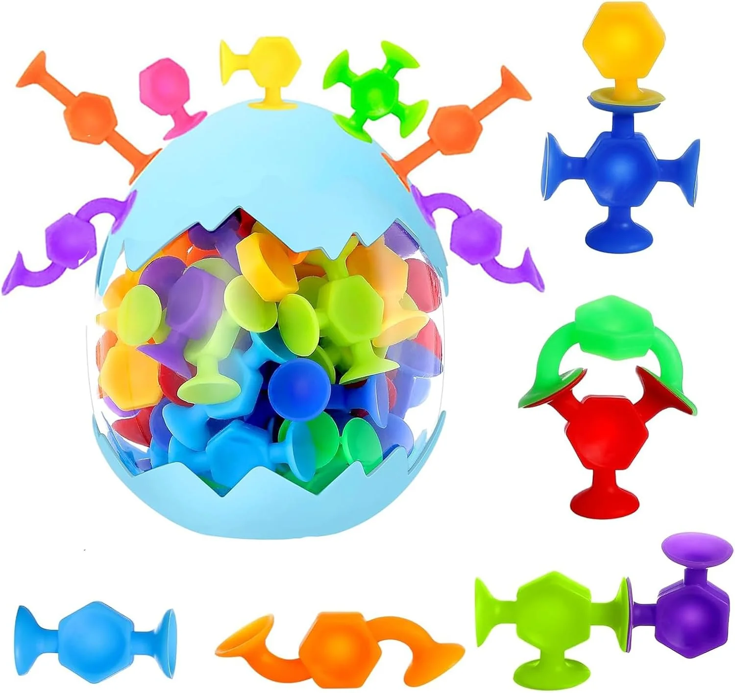 48 قطعه اسباب بازی مکشی، اسباب بازی حمام کودک، اسباب بازی های حسی فنجانی مکش تعاملی سیلیکونی با تخم دایناسور، هدایای بازی های آموزشی برای کودکان 3، 4، 5، 6، 7 ساله