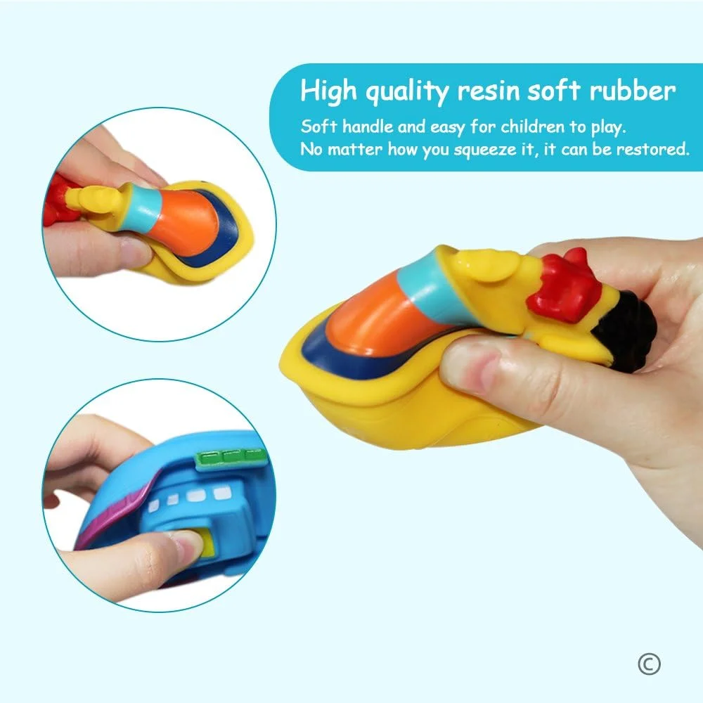 اسباب بازی های حمام شناور وان جانشن (6 عددی) به همراه توری نگهداری، اسباب بازی های قایق نرم برای زمان حمام کودک، اسباب بازی های یادگیری آب وان و اسباب بازی های آب پاش برای کودکان نوپا