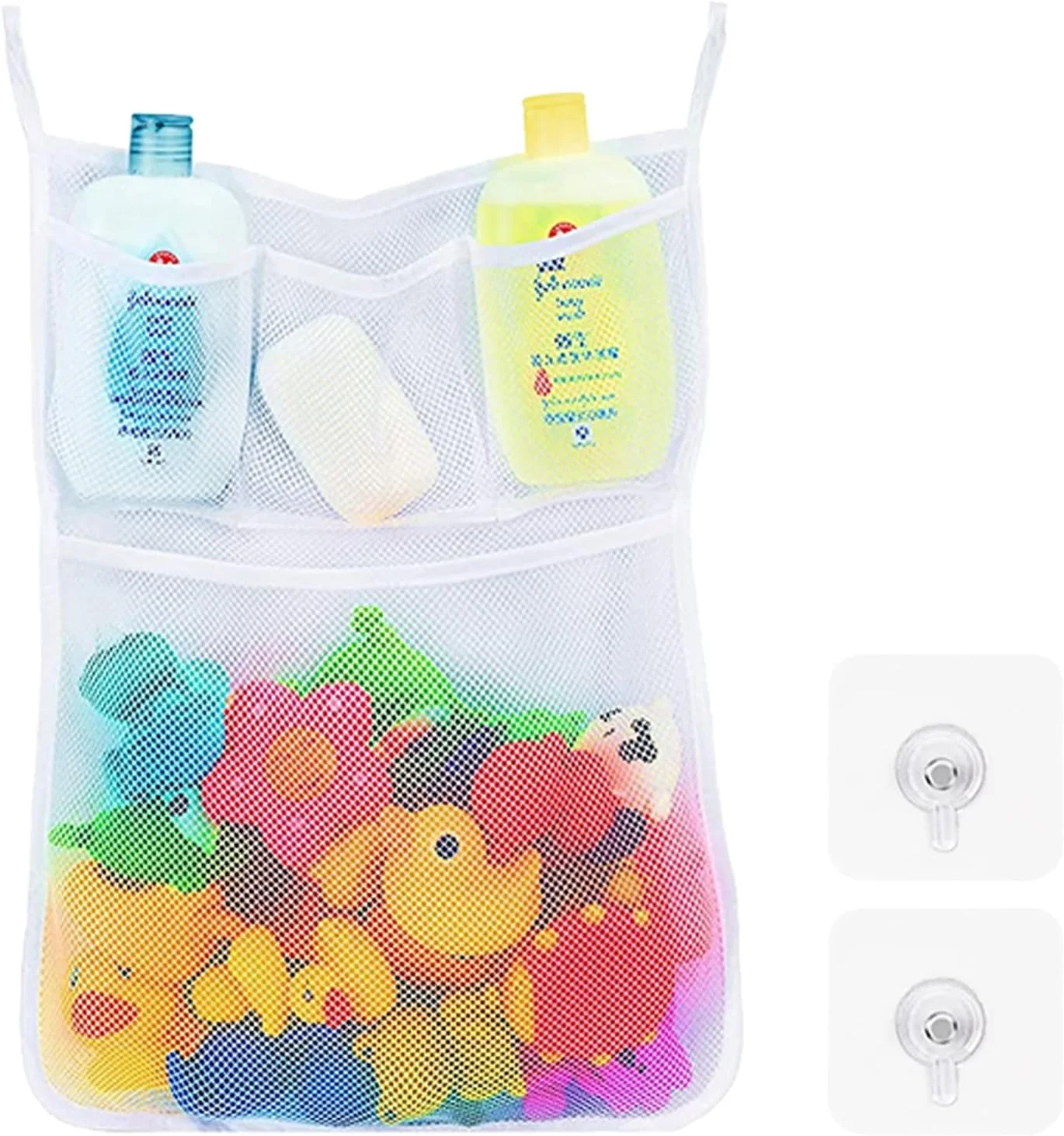 تور اسباب بازی حمام لیمون استون، نگهدارنده اسباب بازی حمام با 2 قلاب خودچسب، توری حمام برای اسباب بازی