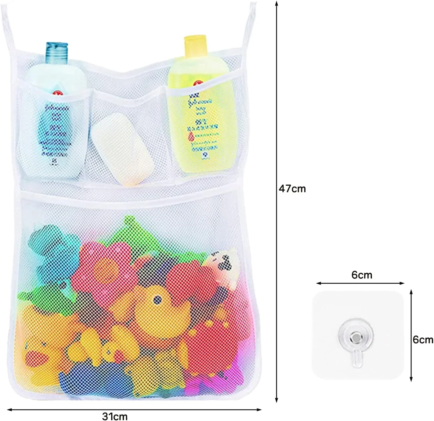 تور اسباب بازی حمام لیمون استون، نگهدارنده اسباب بازی حمام با 2 قلاب خودچسب، توری حمام برای اسباب بازی