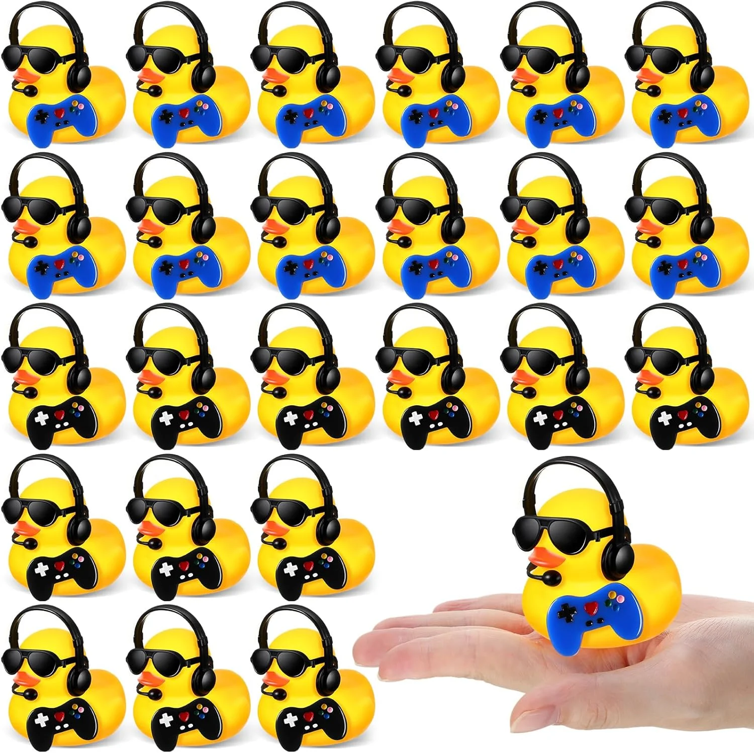 24 عدد اردک لاستیکی با هدست، عینک و کنترلر کوچک، اسباب بازی های حمام کوچک و زیبا، مناسب برای تزئین جشن تولد و مهمانی های شنا