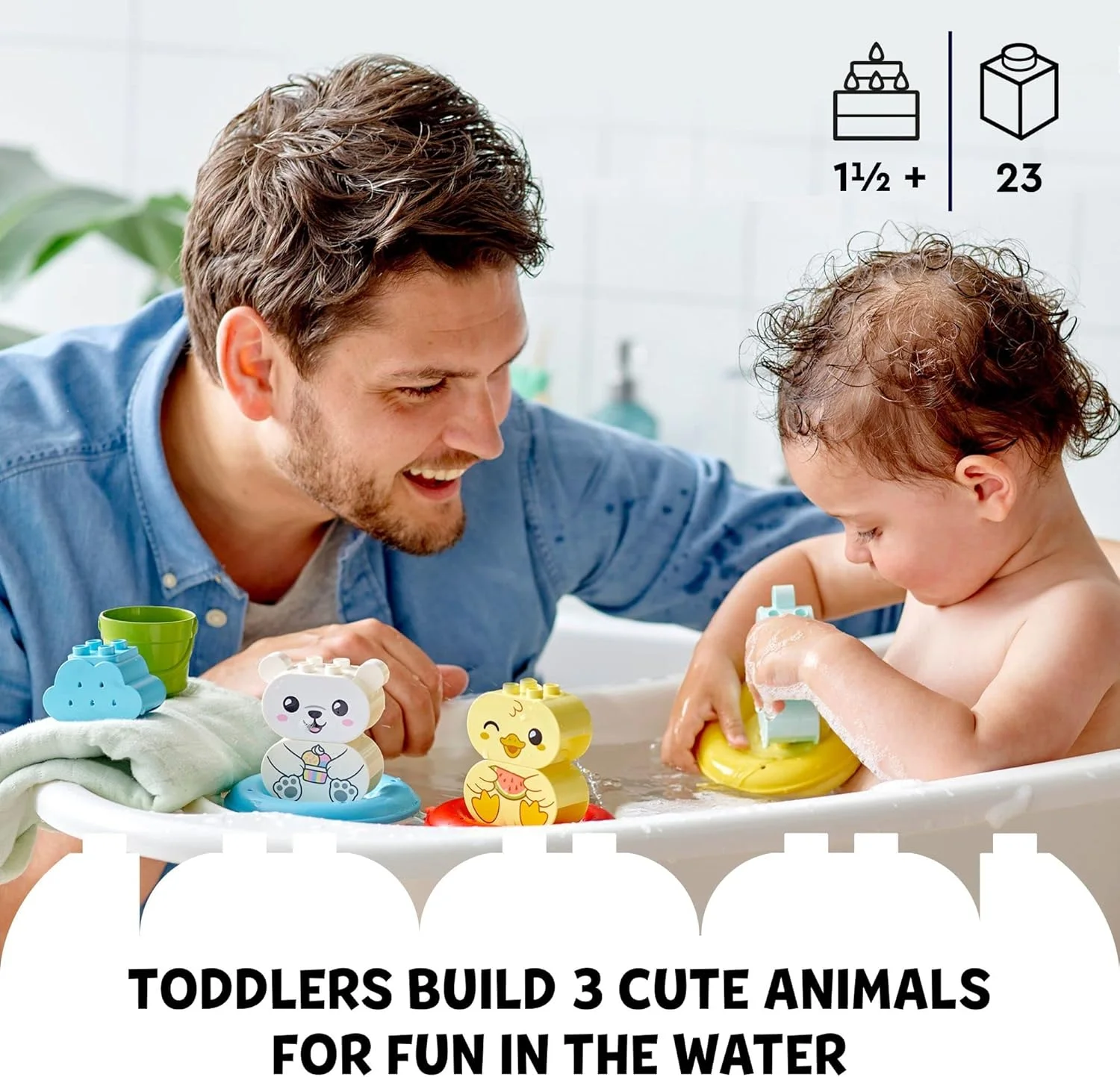 لگو duplo 10965 - سرگرمی در حمام، اسباب بازی شناور قطار حیوانات برای نوزادان و کودکان نوپا 1.5 تا 3 ساله با اردک، اسب آبی و خرس قطبی، تمیز کردن آسان، اسباب بازی عالی شناور وان برای کودکان