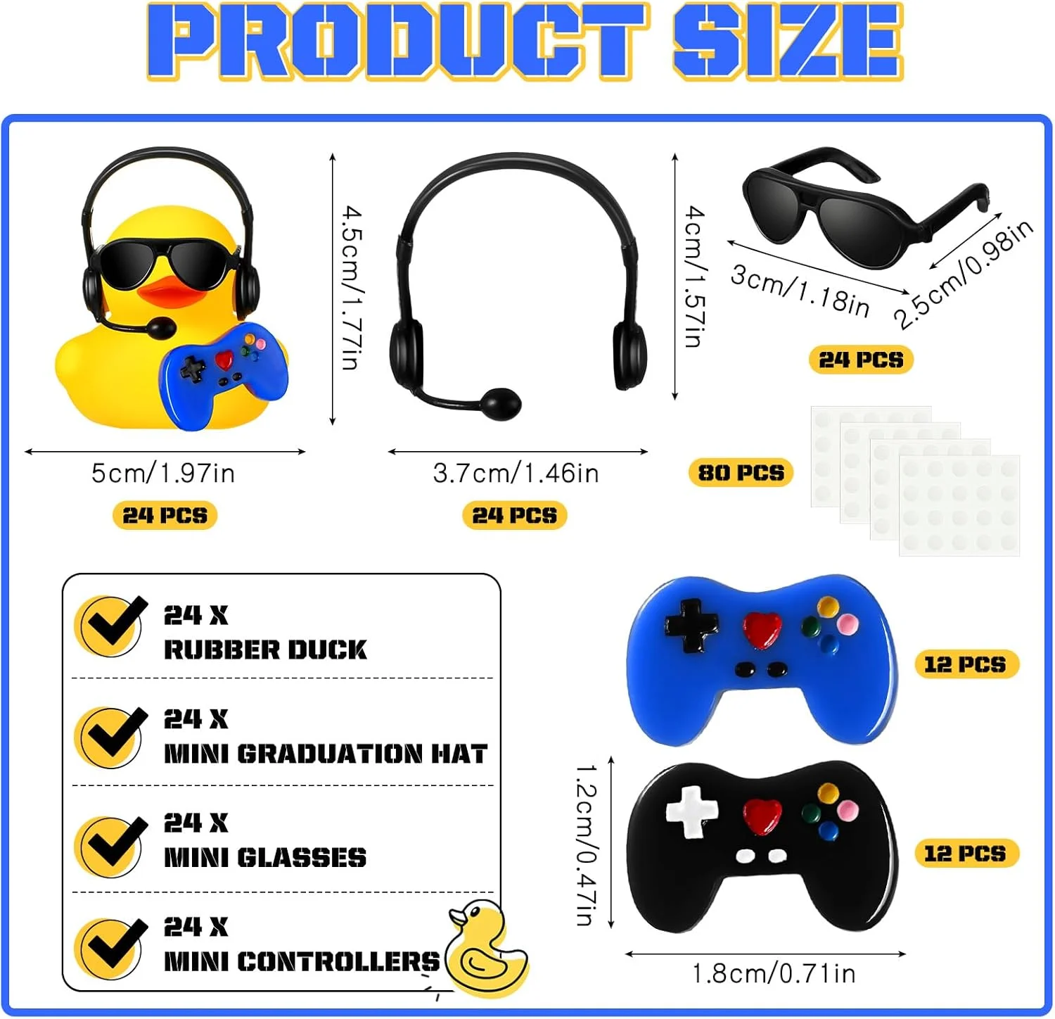 24 عدد اردک لاستیکی با هدست، عینک و کنترلر کوچک، اسباب بازی های حمام کوچک و زیبا، مناسب برای تزئین جشن تولد و مهمانی های شنا