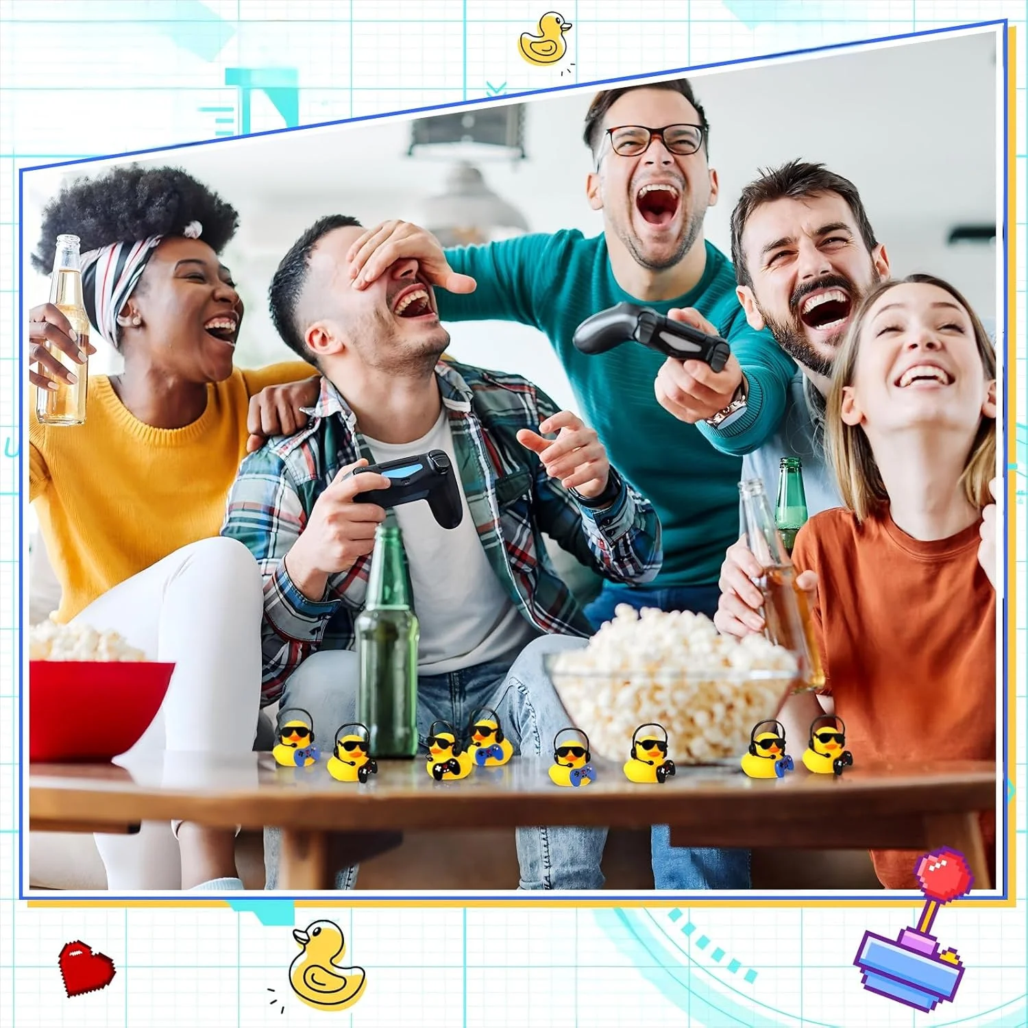 24 عدد اردک لاستیکی با هدست، عینک و کنترلر کوچک، اسباب بازی های حمام کوچک و زیبا، مناسب برای تزئین جشن تولد و مهمانی های شنا