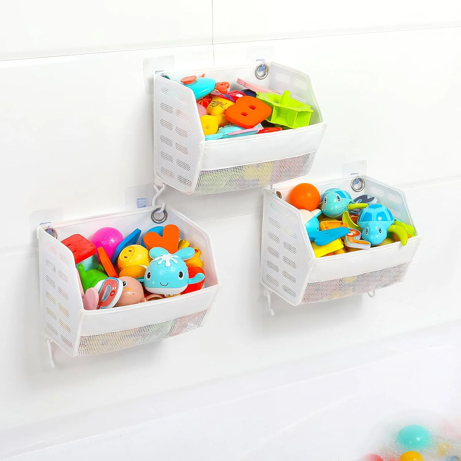 ست نگهدارنده اسباب بازی حمام Ligereza، مجموعه 3 عددی، سازمان دهنده اسباب بازی حمام با چیدمان آزاد، نگهدارنده اسباب بازی وان چند منظوره، به سرعت اسباب بازی حمام را بیرون می آورد، نگهدارنده اسباب بازی حمام برای سازماندهی و مرتب سازی آسان اسباب بازی ها