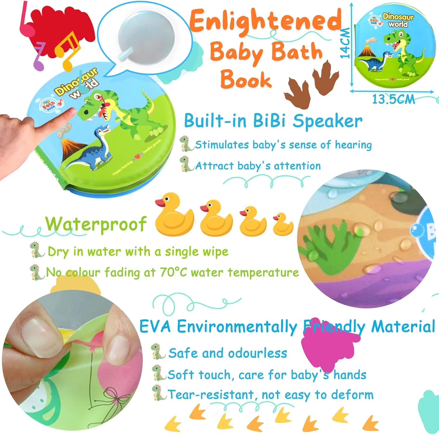 مجموعه 16 تکه اسباب بازی حمام کودک با تور، کتاب حمام با طرح دایناسور، اسباب بازی های شناور آب پاش، همراه حمام برای کودکان 1، 2، 3، 4 ساله