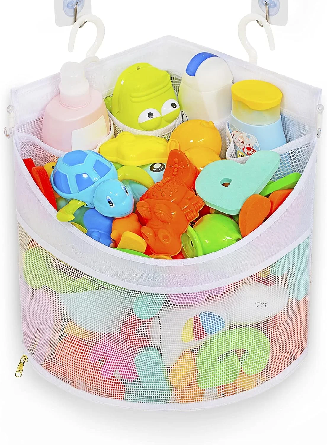 ارگانایزر اسباب بازی حمام کودک Ligereza، خشک شدن سریع، ضد کپک، آویز گوشه ای، نگهدارنده اسباب بازی حمام، قفسه دوش چند منظوره با ظرفیت بزرگ (سفید)