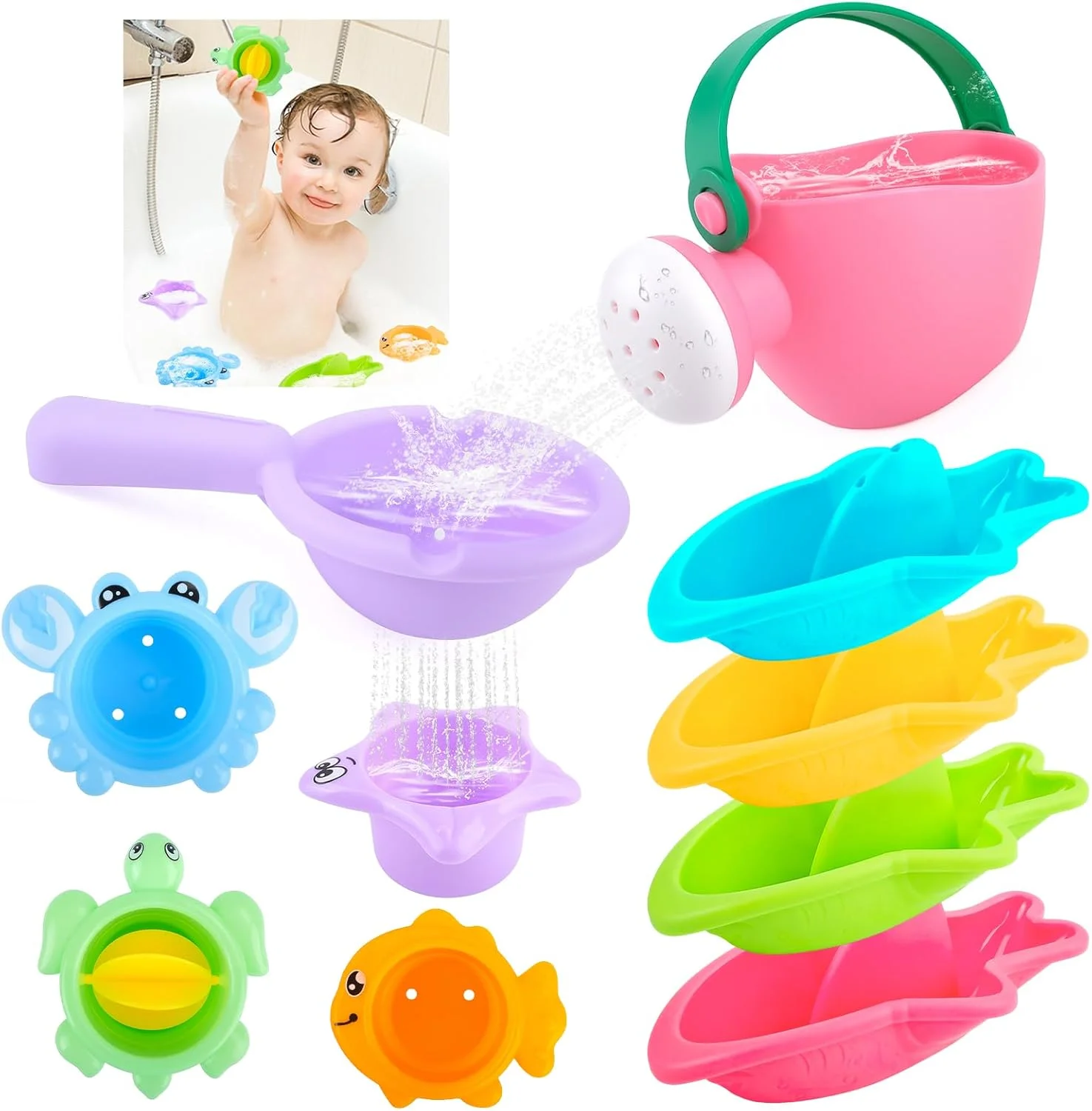 اسباب بازی حمام کودک، بسته 10 عددی اسباب بازی حمام کودک مناسب کودکان 1، 2، 3 و 4 ساله، اسباب بازی آبی استخر، هدیه برای کودکان، پسران، دختران