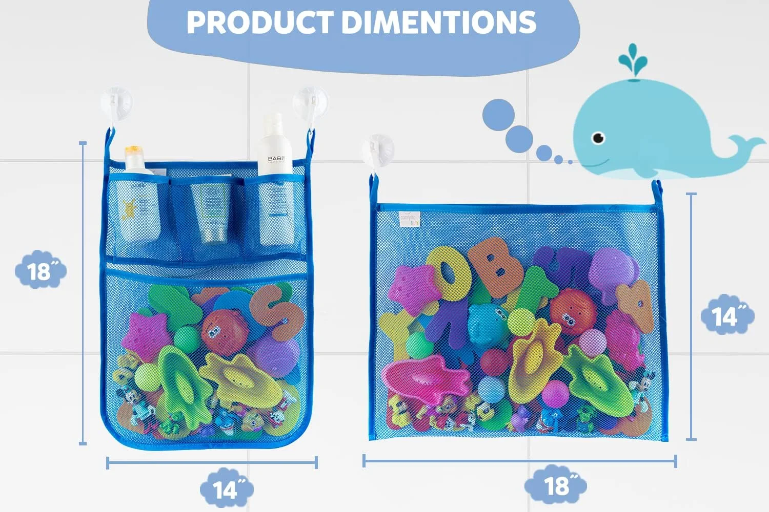 ۲ عدد ارگانایزر توری اسباب بازی حمام + ۶ قلاب فوق العاده قوی - نگهدارنده عالی اسباب بازی وان حمام و قفسه حمام یا دوش - این کیف های توری چند منظوره نگهداری اسباب بازی حمام کودک را آسان می کنند - برای کودکان و نوپاها