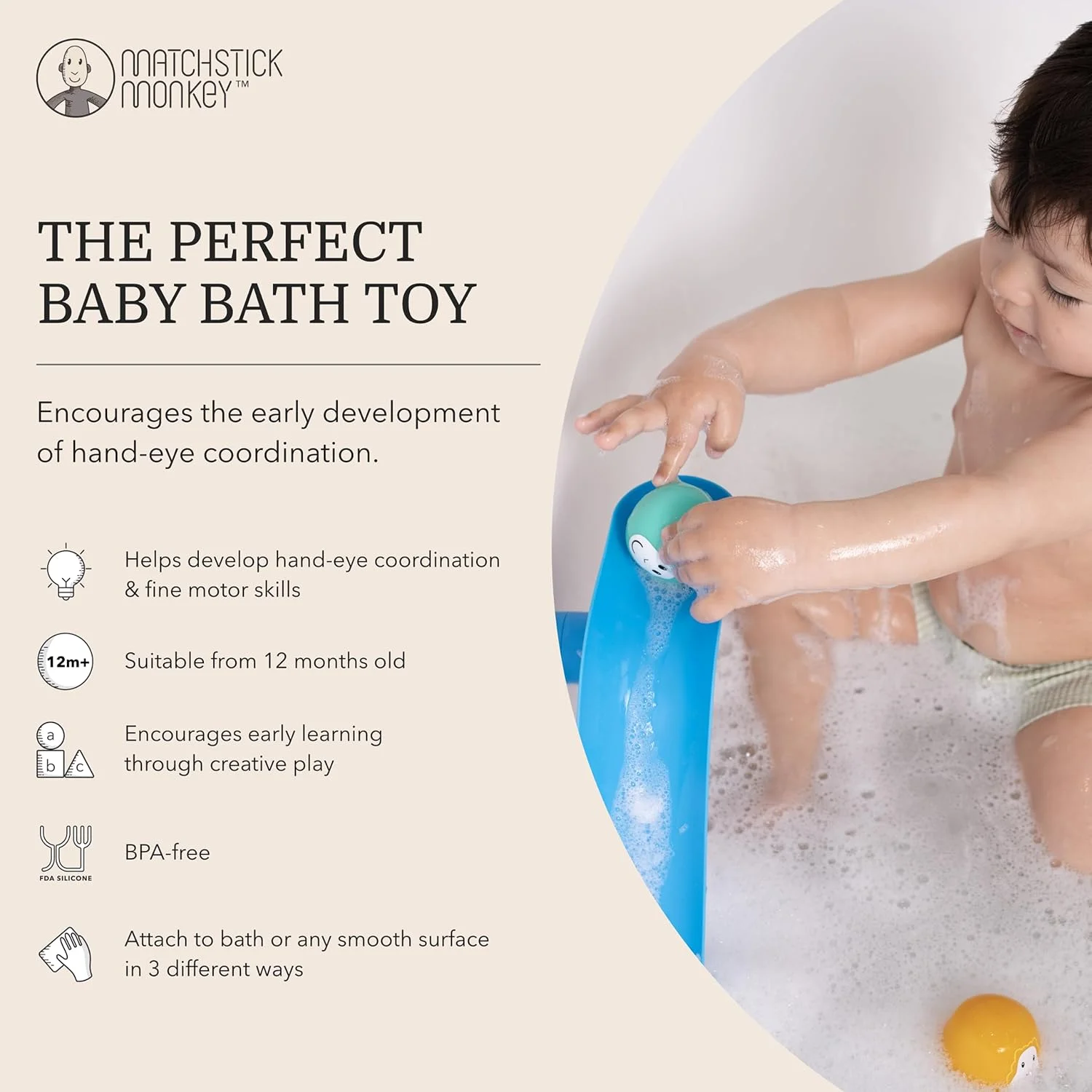 ست سرسره حمام Matchstick Monkey، اسباب بازی های حمام برای کودکان نوپا 1 سال به بالا، اسباب بازی های حمام یادگیری حسی سرگرم کننده و بازیگوش