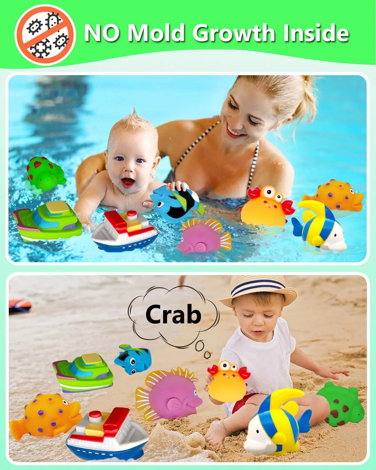 اسباب بازی های حمام بدون کپک برای کودکان نوپا 1-3 ساله - هدیه جوراب کریسمس برای کودکان نوپا پسران دختران بدون سوراخ اسباب بازی حمام برای نوزادان 6-12 ماهه - اسباب بازی های استخر آب وان کودک هدیه برای پسران دختران 1 2 3 ساله قایق اسباب بازی