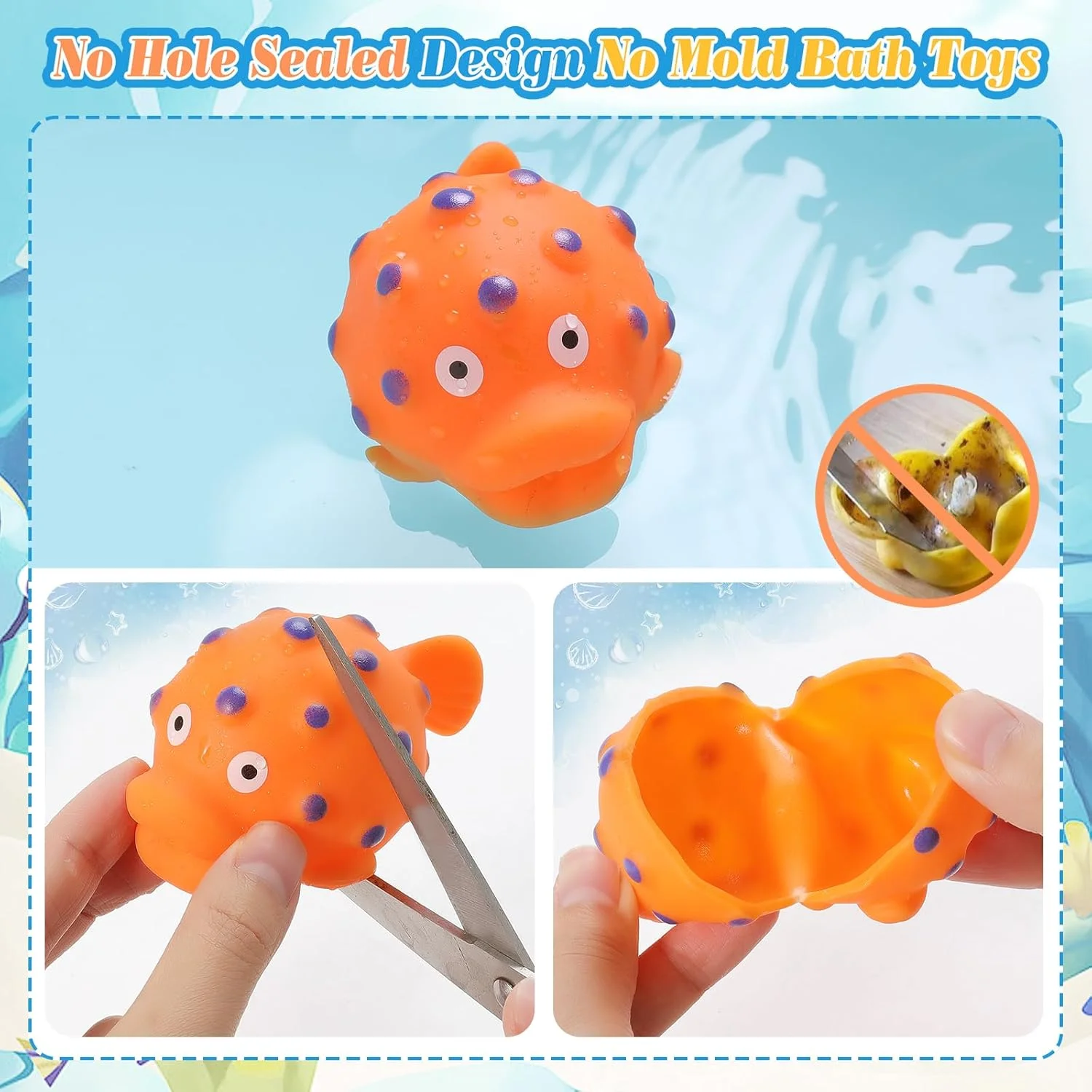 اسباب بازی حمام کودک بدون کپک برای کودکان نوپا 1-3 ساله، اسباب بازی های وان حیوانات دریایی بدون سوراخ و بدون کپک برای نوزادان 6-12-18 ماهه، اسباب بازی های حمام برای پسران و دختران 1 2 3 ساله (7 عدد با کیسه توری نگهداری)