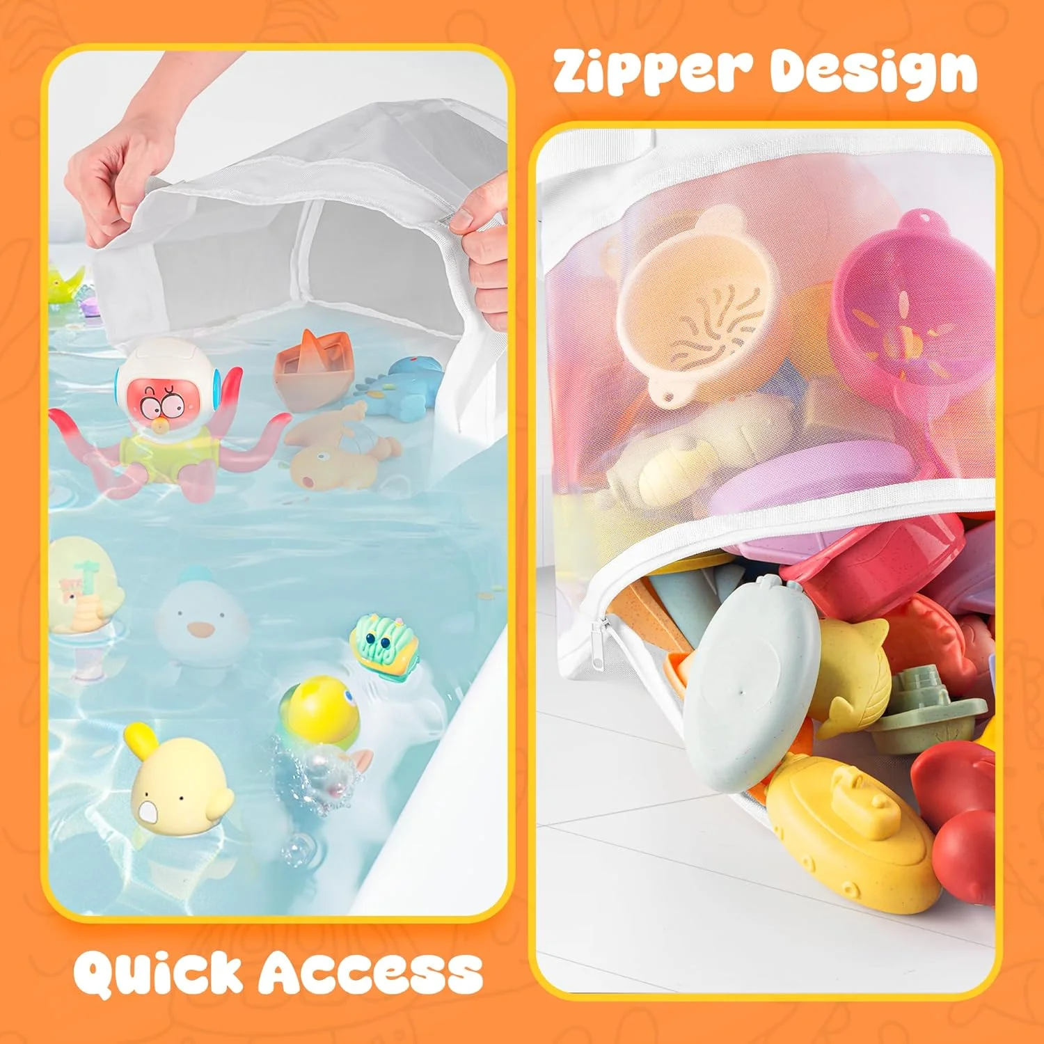 ارگانایزر اسباب بازی حمام با ظرفیت 4 گالن، کیف نگهداری اسباب بازی وان با زیپ در قسمت پایین، نگهدارنده اسباب بازی حمام با دسترسی سریع، لوازم جانبی نگهداری اسباب بازی حمام کودک سفید