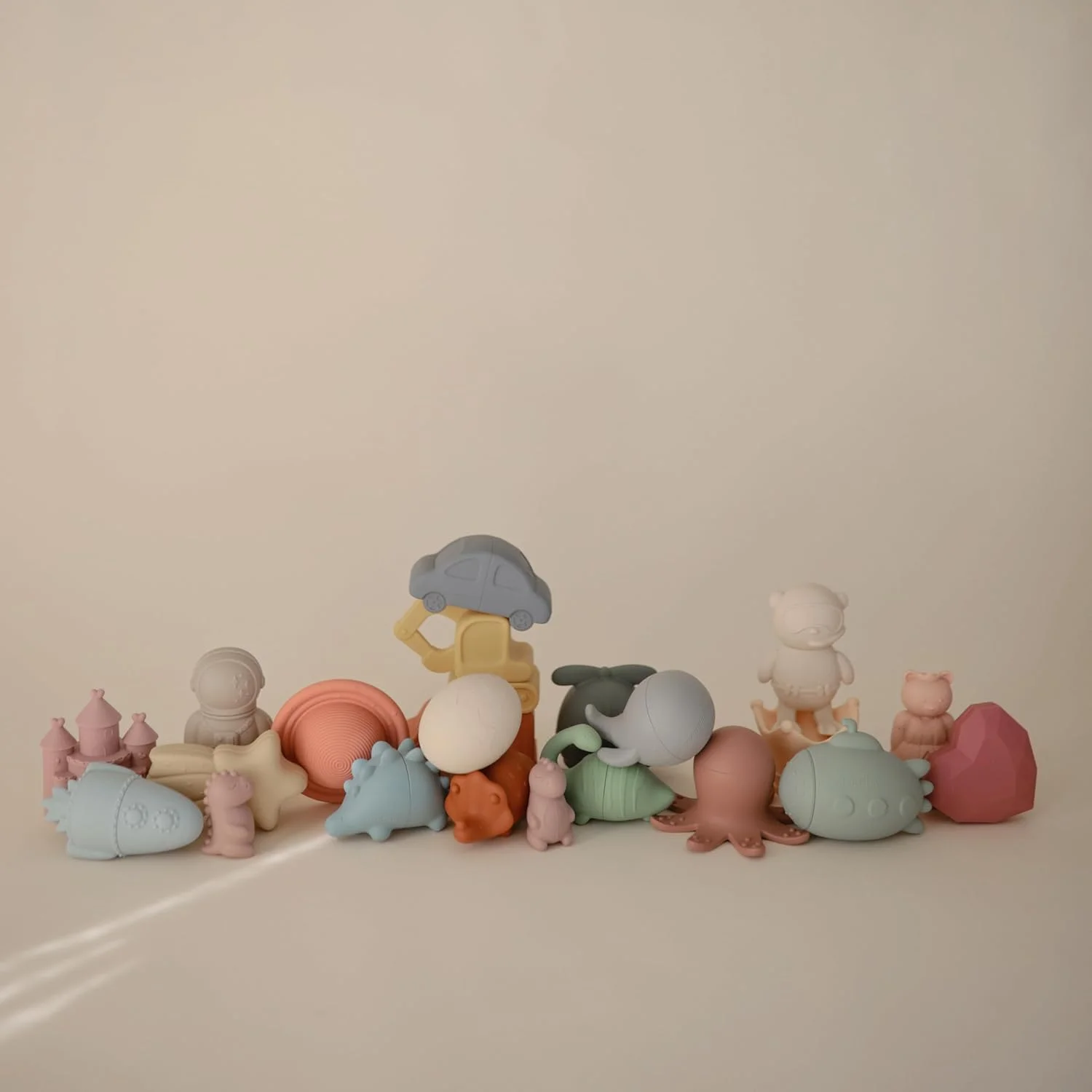 ست اسباب بازی حمام دایناسور موشی برای کودکان نوپا | 100% سیلیکون درجه غذایی | بدون کپک، بسته 5 عددی