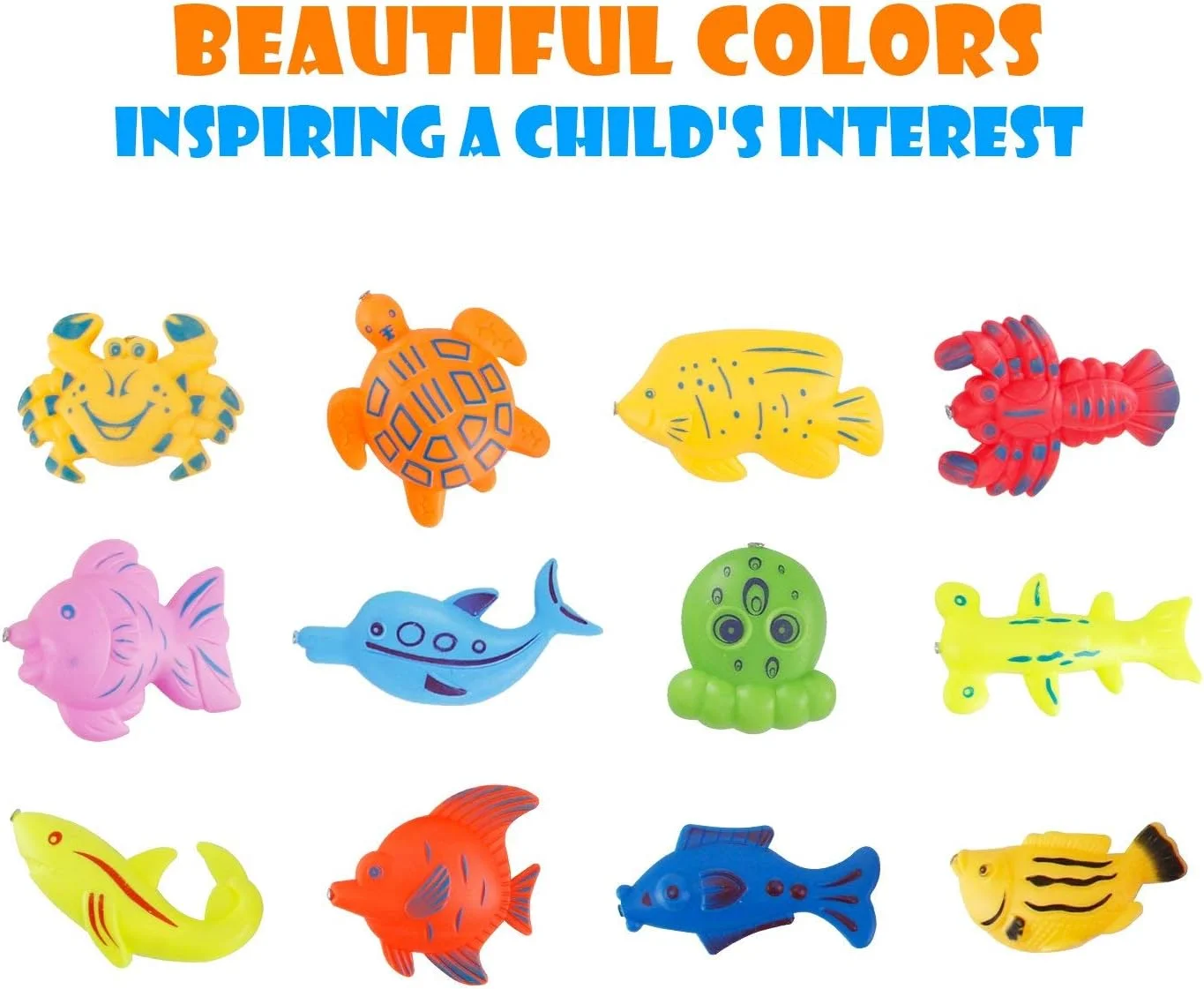 اسباب بازی ماهیگیری مغناطیسی، 60 قطعه بازی آهنربایی ماهیگیری با 3 چوب ماهیگیری، 3 مدال و 54 حیوان دریایی شناور اقیانوسی، اسباب بازی حمام کودک نوپا، اسباب بازی های آبی بازی ماهیگیری برای کودکان