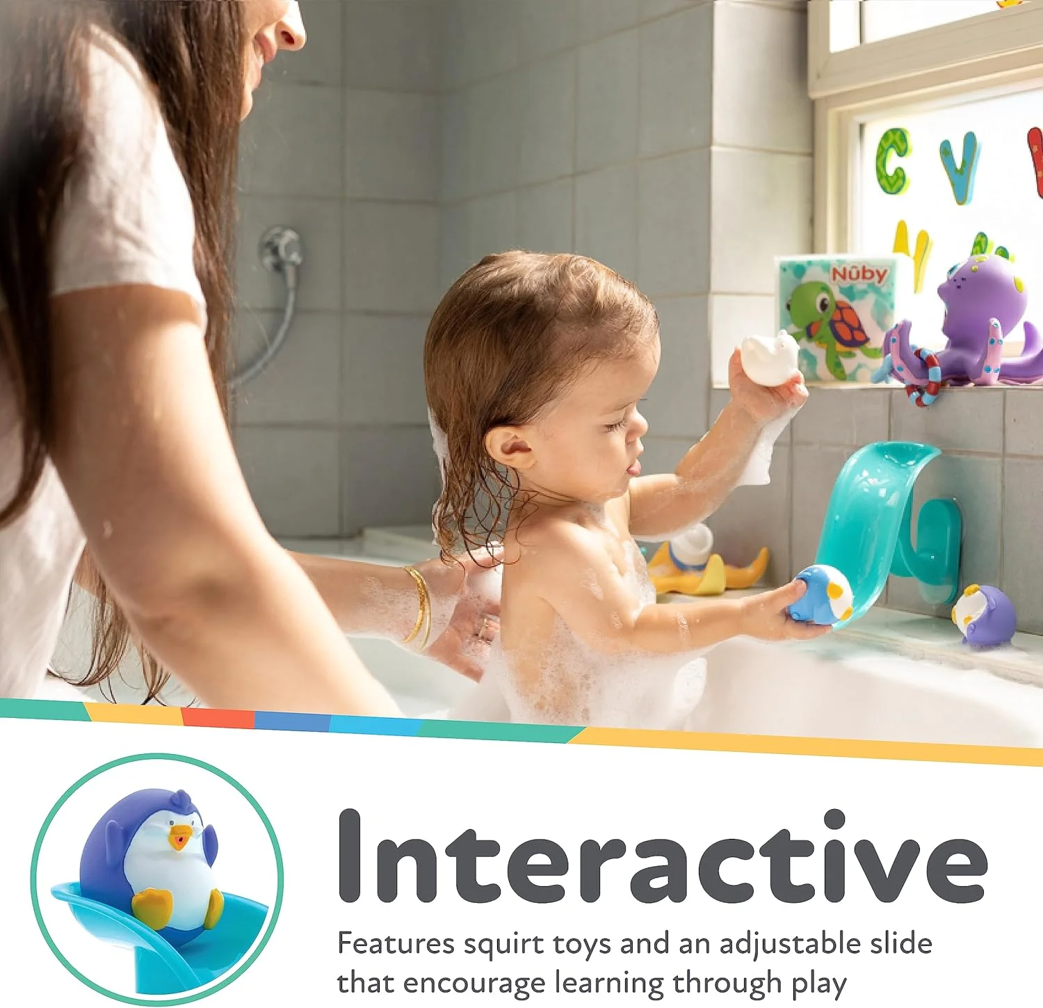 ست بازی سرسره حمام نوبی به همراه 3 آبپاش حمام، 12+ ماه، فاقد BPA