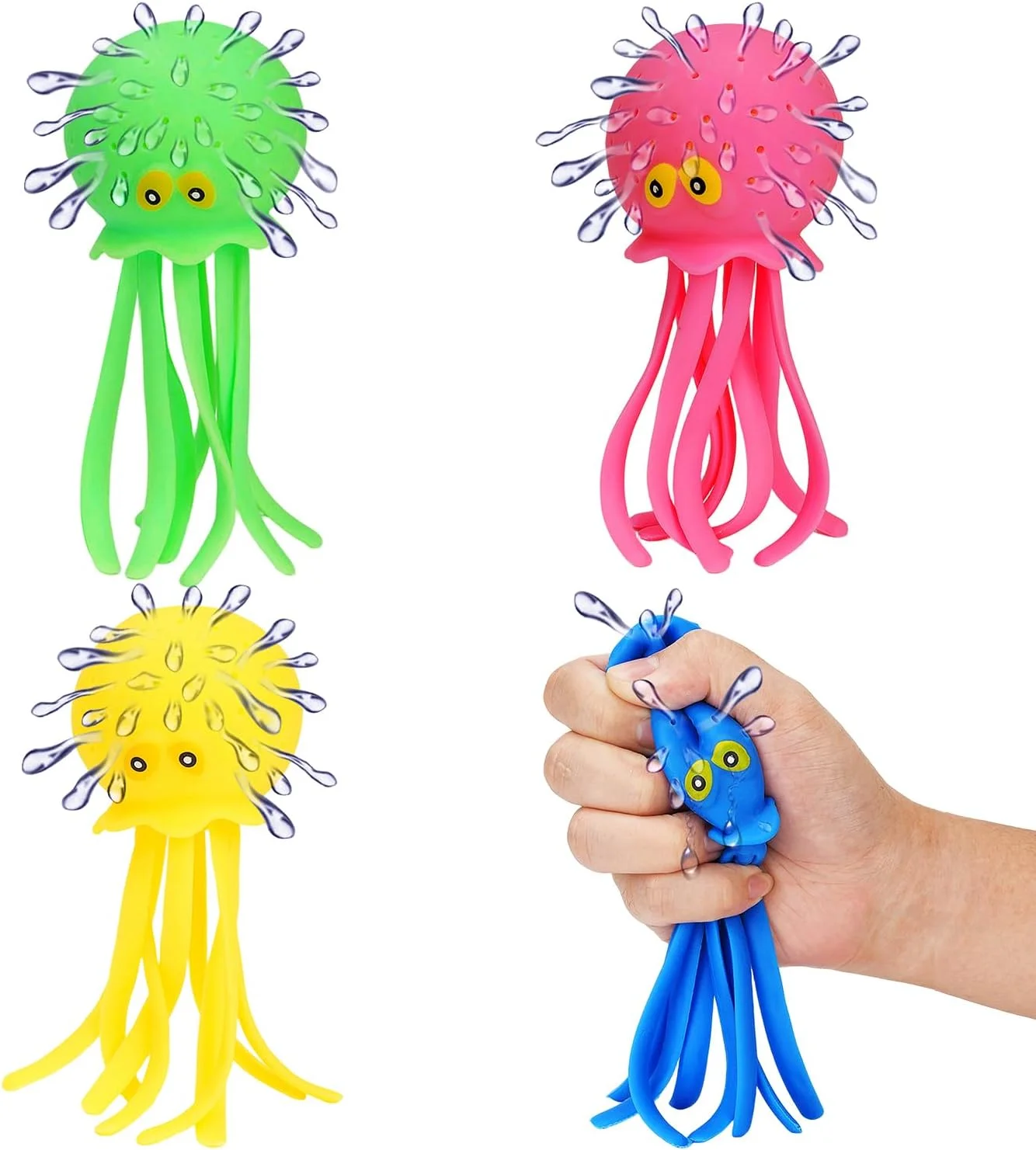 4 عدد توپ آب اختاپوس، اسباب بازی حمام، اسباب بازی استخر شناور برای رفع استرس حسی، توپ های پاششی بمب آبی قابل استفاده مجدد، پرکننده های کیسه هدیه عید پاک و کریسمس برای نوزادان، کودکان نوپا و بچه ها