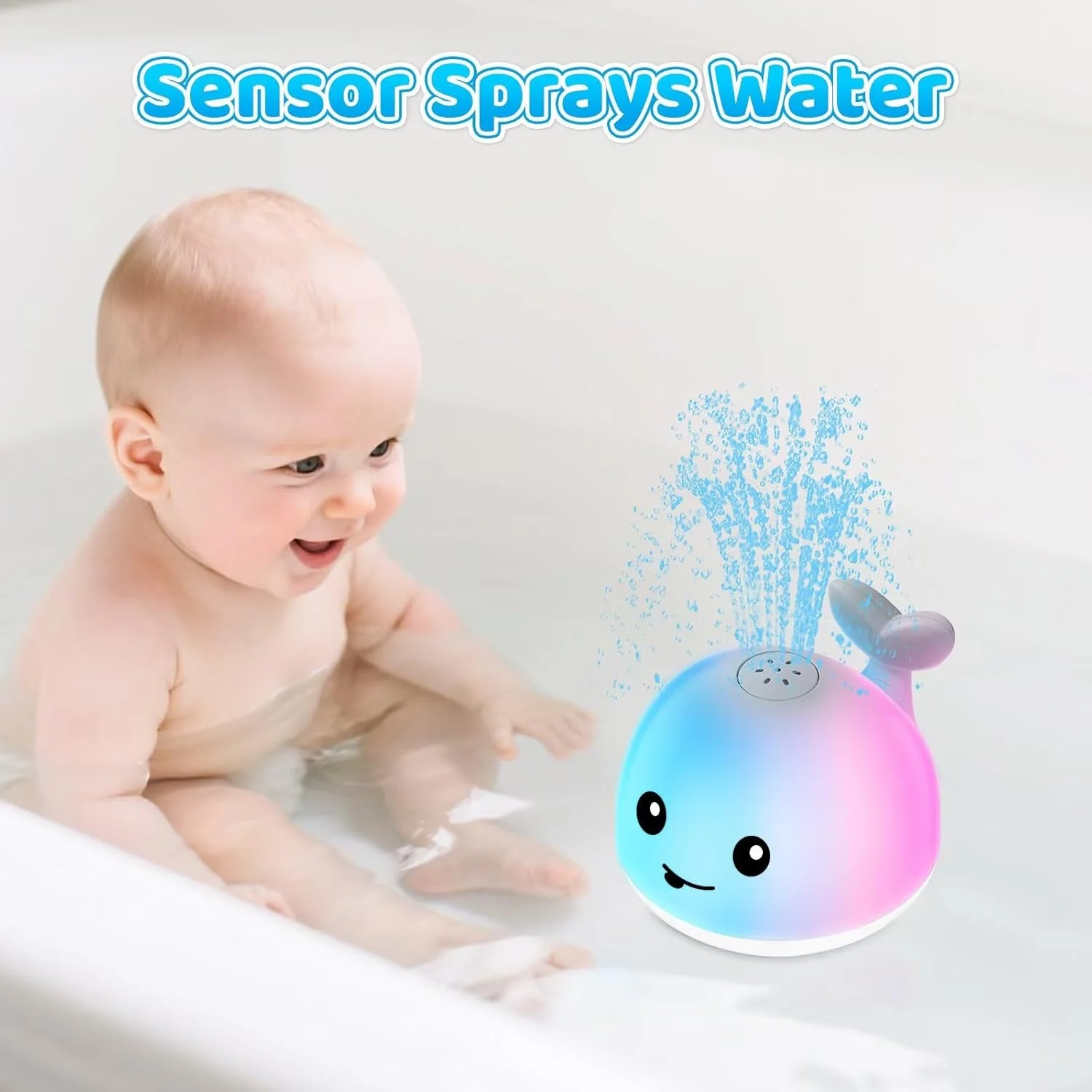 اسباب بازی حمام نهنگ چراغ دار برای کودکان 1-3 سال و نوزادان 6-12 ماهه، اسباب بازی های استخر آب پاش برای کودکان نوپا 2-4 ساله، هدیه تولد 1 سالگی برای نوزادان پسر و دختر، لوازم ضروری نوزاد