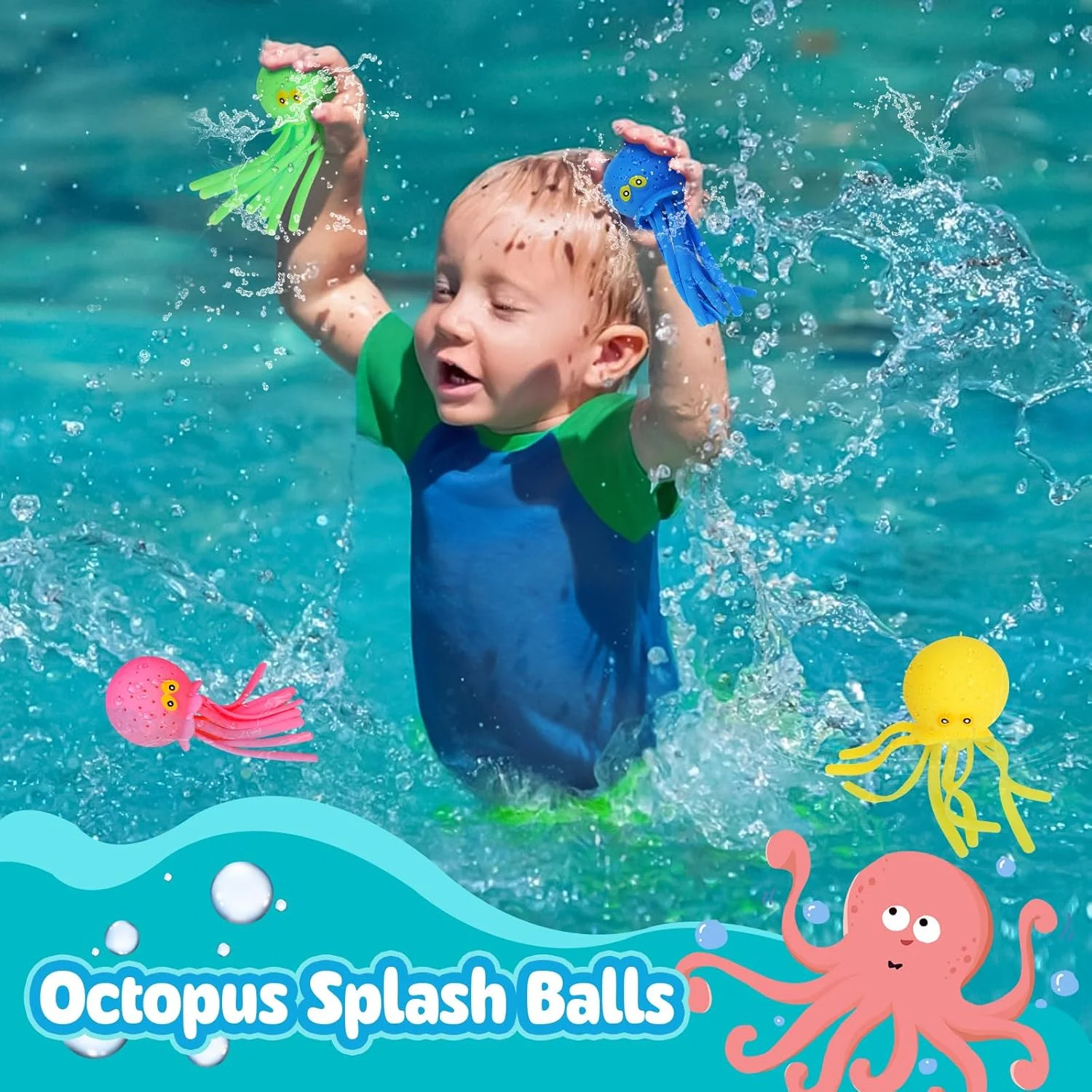 4 عدد توپ آب اختاپوس، اسباب بازی حمام، اسباب بازی استخر شناور برای رفع استرس حسی، توپ های پاششی بمب آبی قابل استفاده مجدد، پرکننده های کیسه هدیه عید پاک و کریسمس برای نوزادان، کودکان نوپا و بچه ها