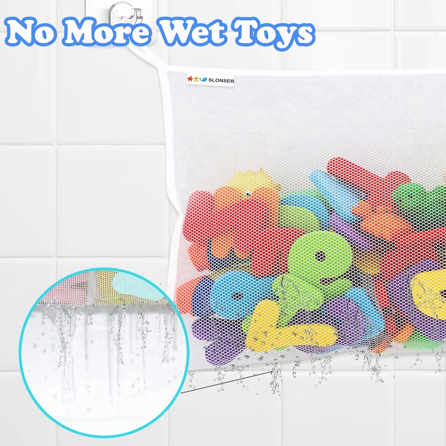 ۲ عدد سبد بزرگ نظم دهنده اسباب بازی حمام + ۶ عدد مکنده دیواری و ۴ عدد قلاب، سبد نگهدارنده اسباب بازی وان حمام، توری اسباب بازی حمام کودک، کیف توری نگهداری اسباب بازی حمام، سبد آویز وسایل حمام، سبد نگهداری اسباب بازی حمام کودک