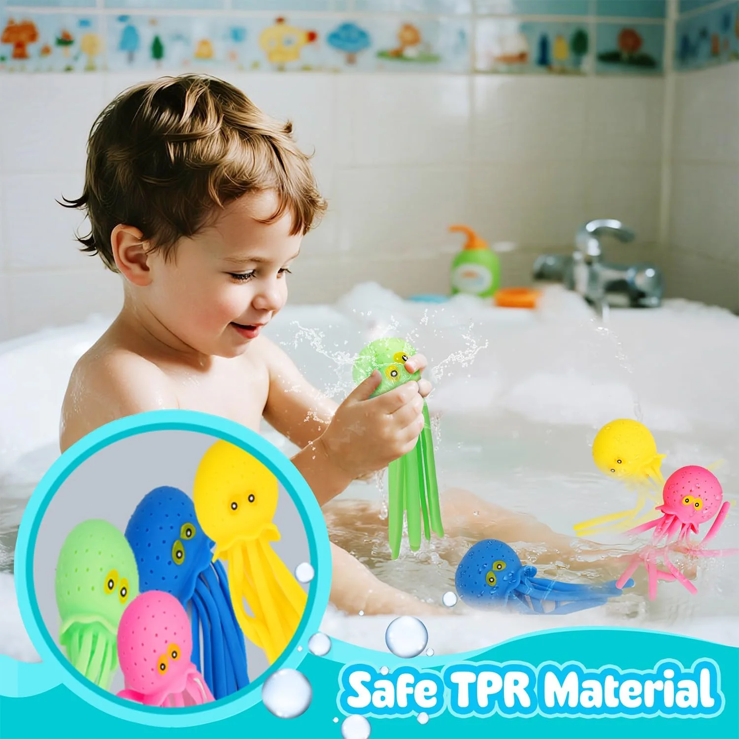 4 عدد توپ آب اختاپوس، اسباب بازی حمام، اسباب بازی استخر شناور برای رفع استرس حسی، توپ های پاششی بمب آبی قابل استفاده مجدد، پرکننده های کیسه هدیه عید پاک و کریسمس برای نوزادان، کودکان نوپا و بچه ها