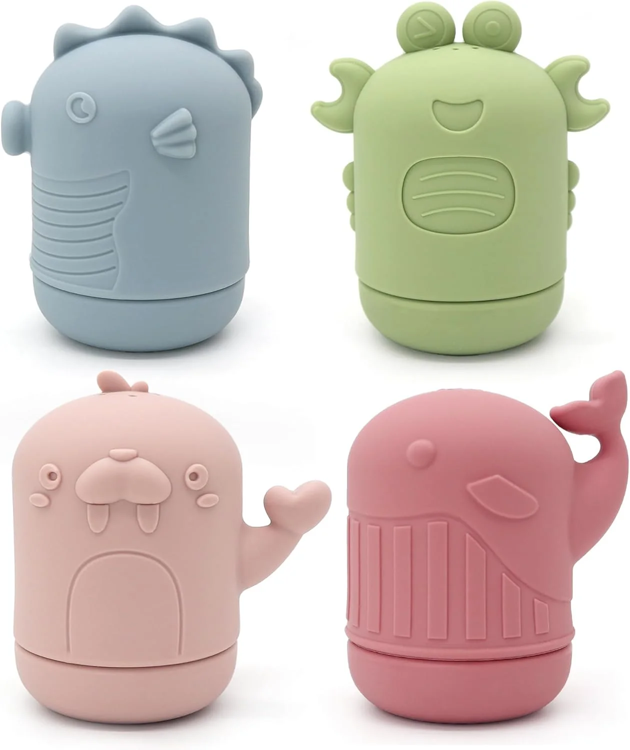 پانداایر، بسته 4 عددی اسباب بازی حمام کودک سیلیکونی بدون کپک، اسباب بازی های وان حیوانات اقیانوسی برای نوزادان نوپا، اسباب بازی های حمام شنا دوش برای پسران و دختران، غیر سمی