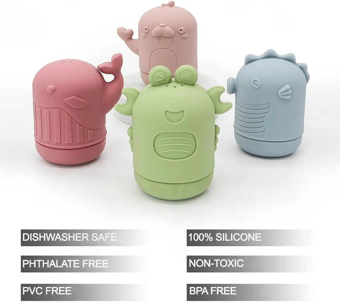 پانداایر، بسته 4 عددی اسباب بازی حمام کودک سیلیکونی بدون کپک، اسباب بازی های وان حیوانات اقیانوسی برای نوزادان نوپا، اسباب بازی های حمام شنا دوش برای پسران و دختران، غیر سمی