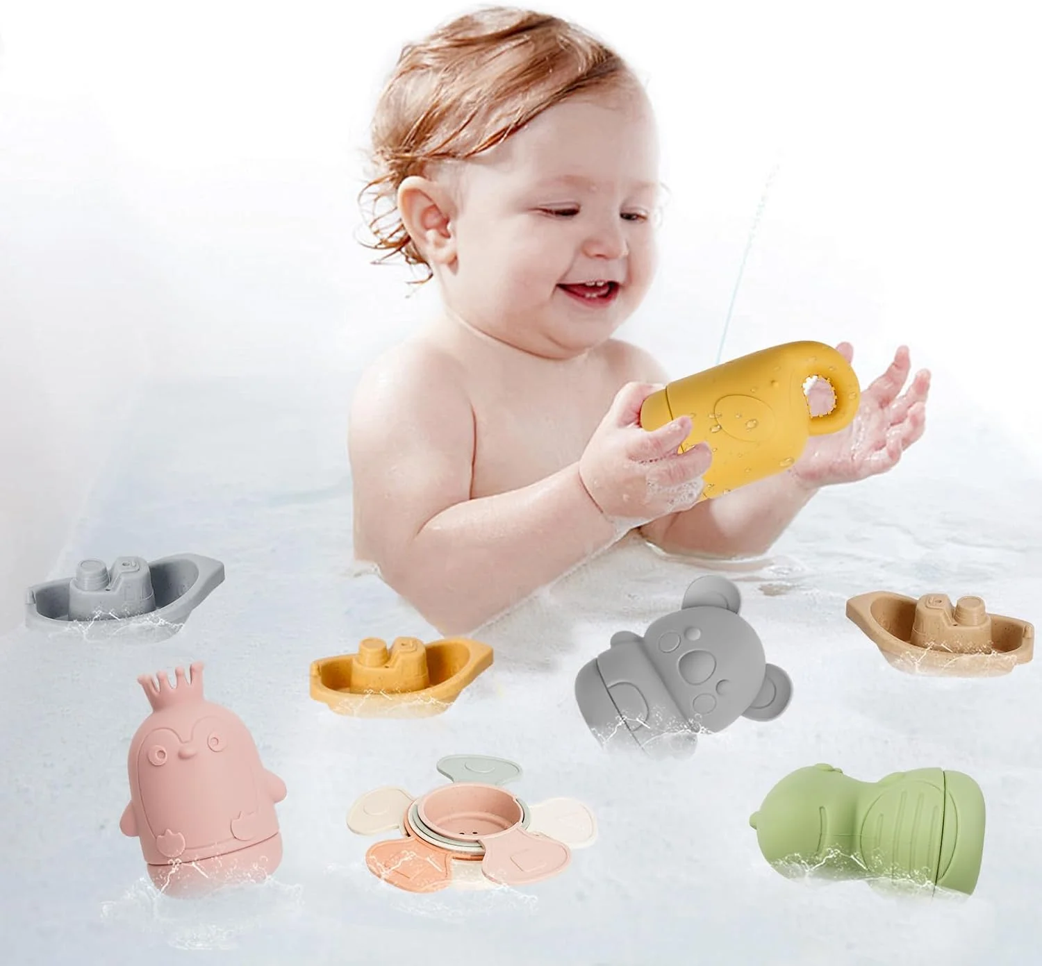 مجموعه 15 عددی اسباب بازی حمام کودک از 1 سالگی - اسباب بازی حمام کودک اسباب بازی سیلیکونی آب هدیه 1 2 3 سال