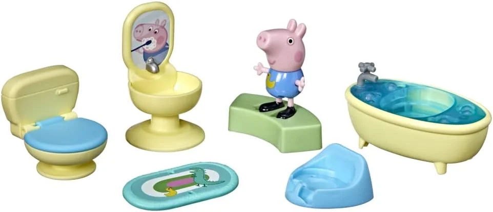 مجموعه لوازم جانبی حمام جورج Peppa Pig Peppa's Adventures، اسباب بازی پیش دبستانی، فیگور جورج پیگ و 6 لوازم جانبی، مناسب برای سنین 3 سال به بالا