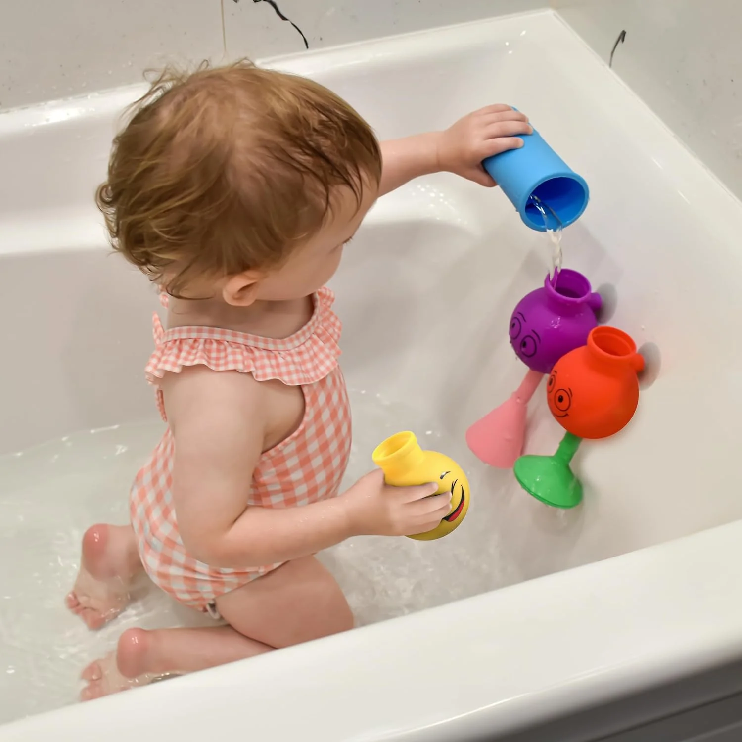 اسباب بازی حمام آکواتاد مناسب کودکان 2 تا 4 سال - اسباب بازی حمام سیلیکونی با قابلیت چسبندگی به دیوار: سه فلاسک با الگوهای پاششی منحصر به فرد